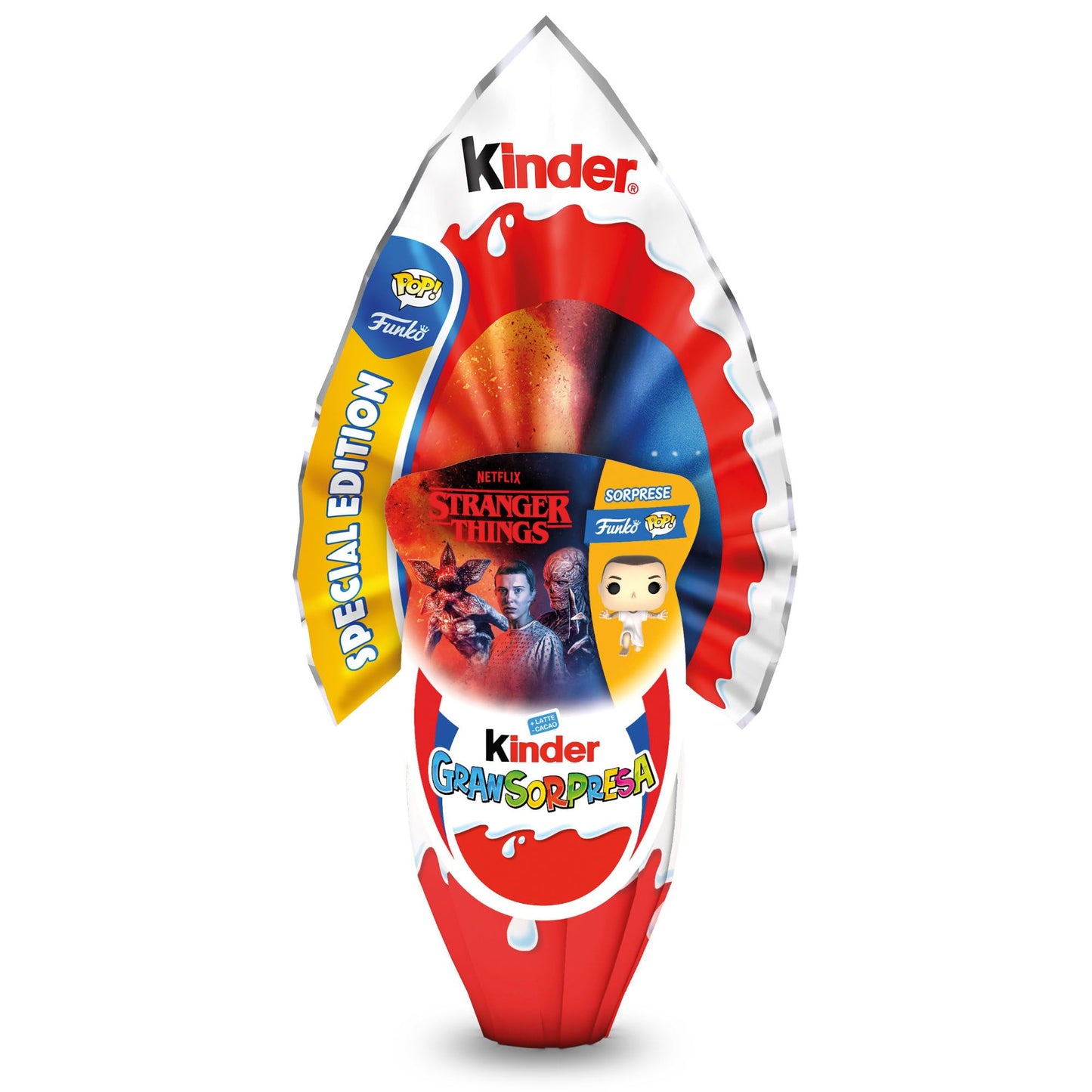Kinder GranSorpresa Maxi Funko PoP Stranger Things - Uovo di Pasqua Kinder 2025, Finissimo Cioccolato al Latte con Sorpresa Funko PoP, Idea Regalo Pasqua, 220 Grammi