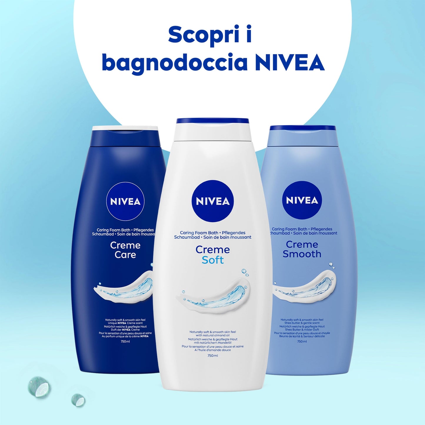 NIVEA Bagnodoccia Creme Soft 750 ml, Bagnoschiuma in crema detergente e idratante, Crema docciaschiuma arricchita con Olio di Mandorla, Vitamine C, E e Oli Nutrienti dal profumo delicato
