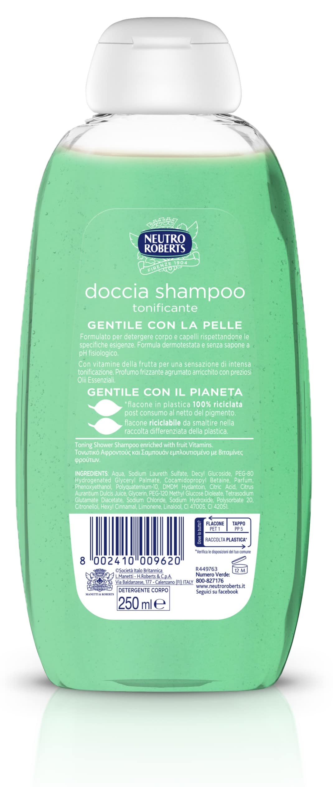 NEUTRO ROBERTS Doccia Shampoo Tonificante - 6 Confezioni da 250 ml - Totale: 1500 ml