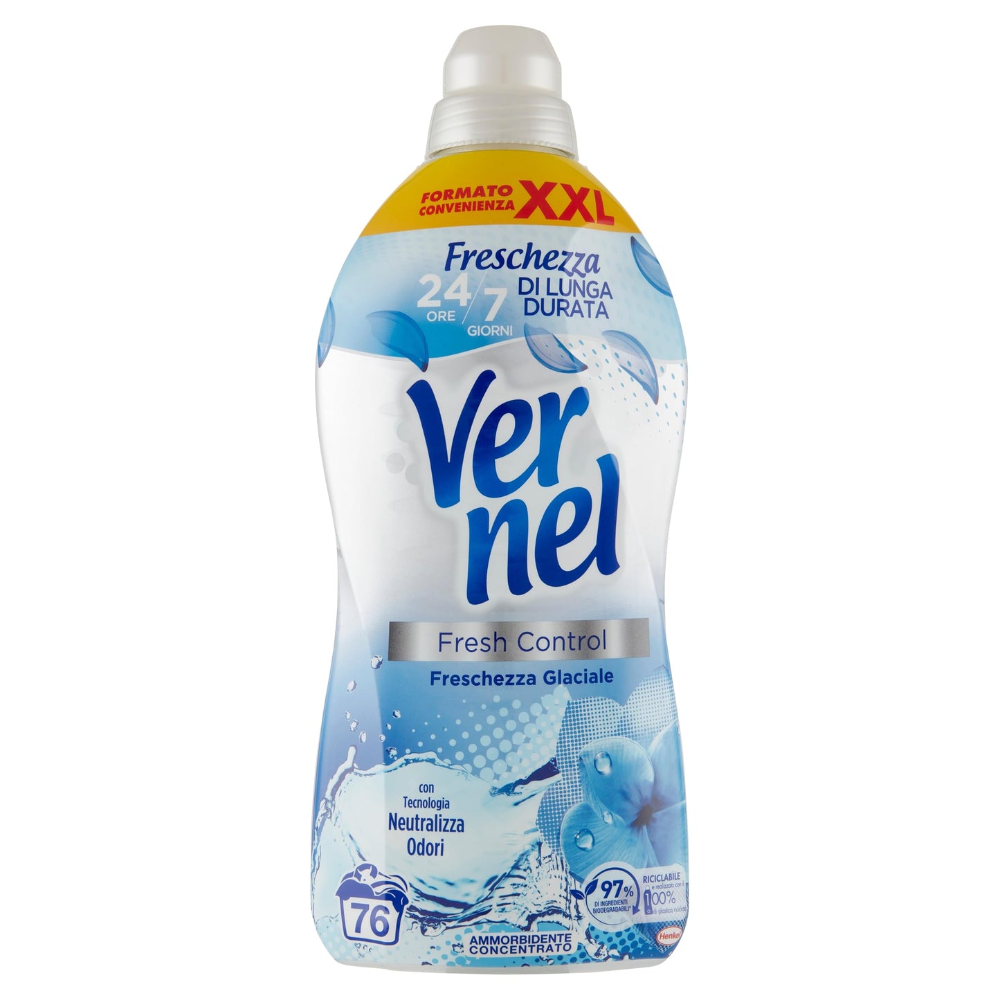 Vernel Fresh Control Ammorbidente Neutralizza Odori, profumazione Freschezza Glaciale, Confezione singola da 76 lavaggi.