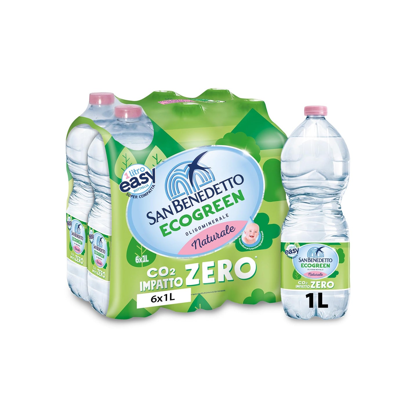 Acqua Minerale San Benedetto Ecogreen 6x1L Easy, Acqua Oligominerale Naturale, Benedicta