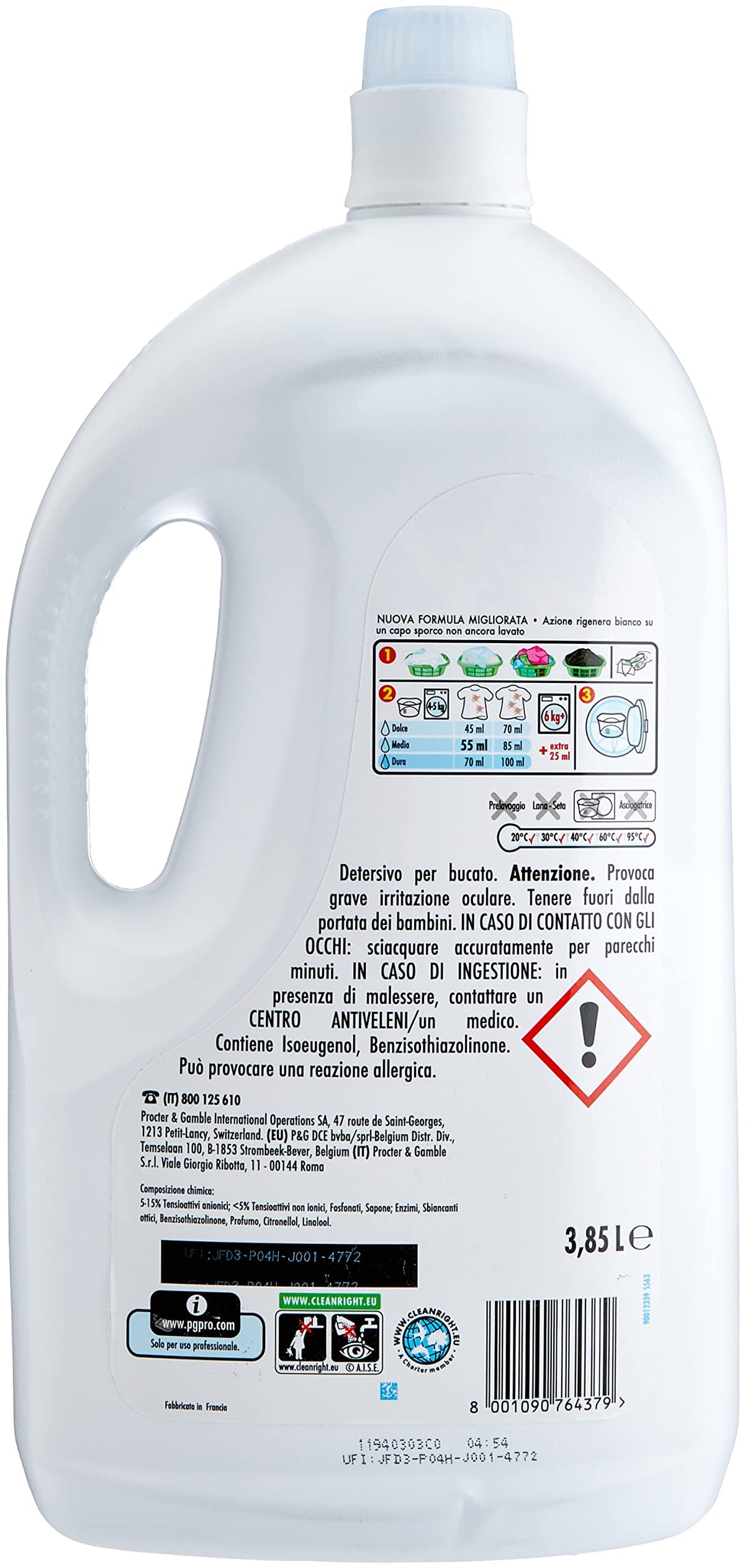 Dash Professionale Detersivo Liquido, Neutro, 3,85 L