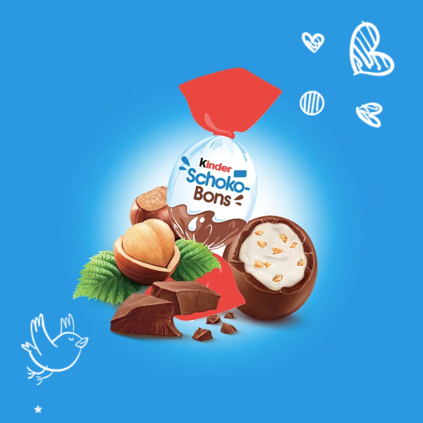 Kinder Schoko-Bons - Cioccolatini al Latte Ricoperti di Cioccolato Kinder con un Soffice Cuore al Latte e Granella di Nocciole, Senza Glutine, 12 Confezioni da 46 gr