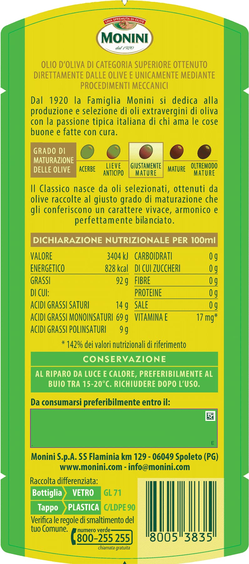 Monini Classico Olio Extra Vergine di Oliva 5 Litri