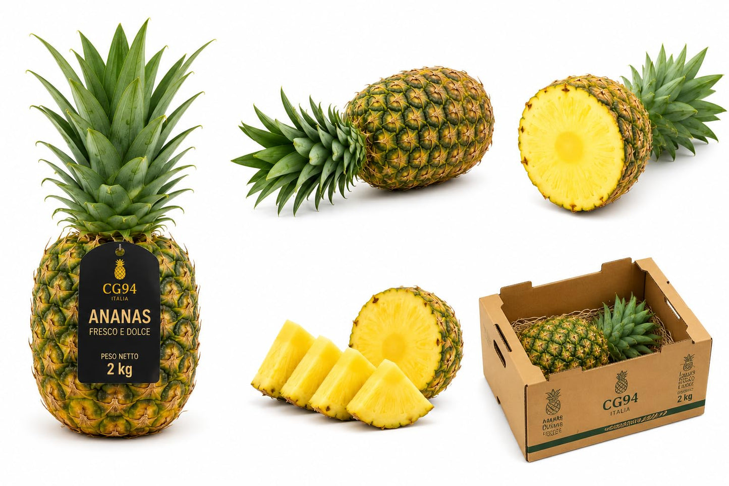 CG94 Confezione - Ananas Fresco Premium, Frutta Tropicale Dolce e Succosa, 2 kg, Ideale per Dessert, Smoothie e Cocktail