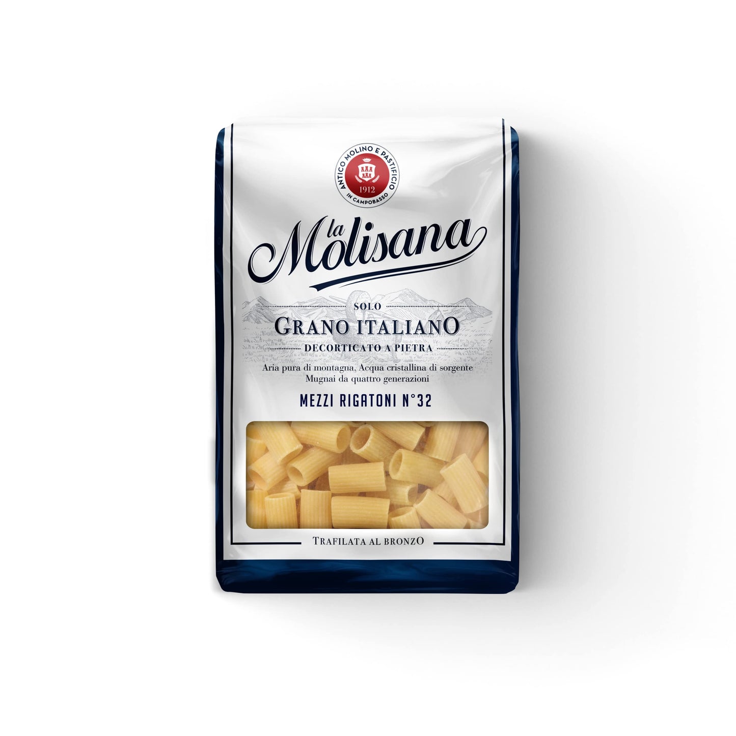 La Molisana, Mezzi Rigatoni N.32, Pasta da Solo Grano Italiano e Trafilatura al Bronzo, Tempo di Cottura 12 Minuti, Confezione da 6x500g