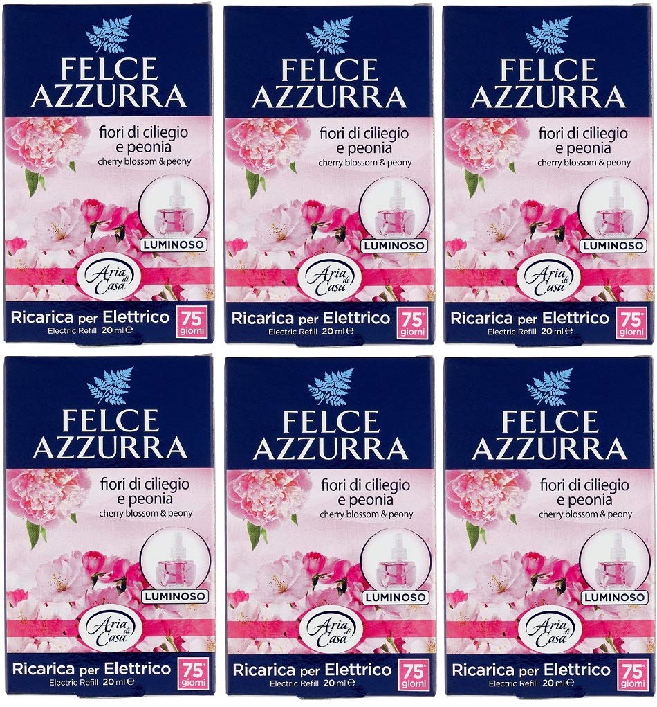 6 X Felce Azzurra Aria Casa peonia & fiori di ciliegio refil deodorante 20 ML