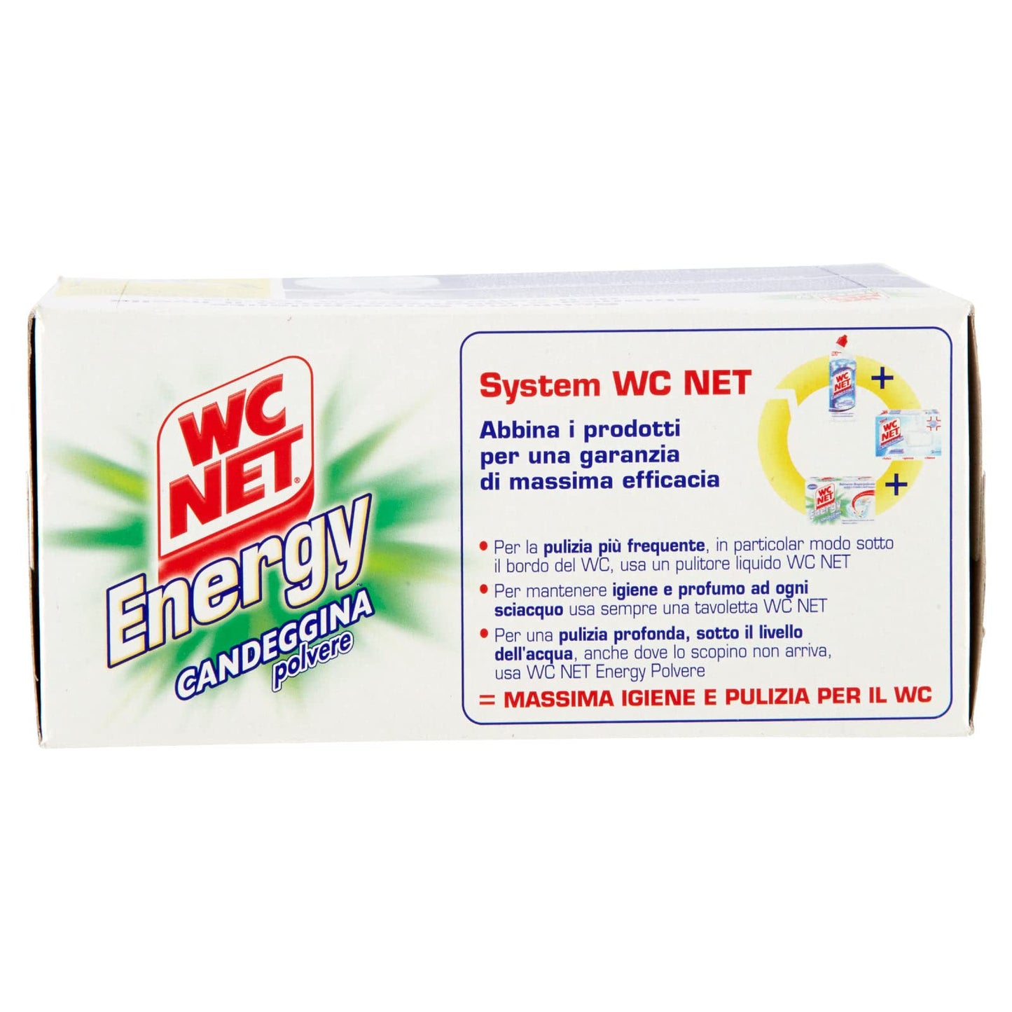 Wc Net - Energy con Candeggina, Detergente Igienizzante in Polvere per WC, Schiuma Autopulente con Azione Sbiancante, 4 Buste x 3 Confezioni