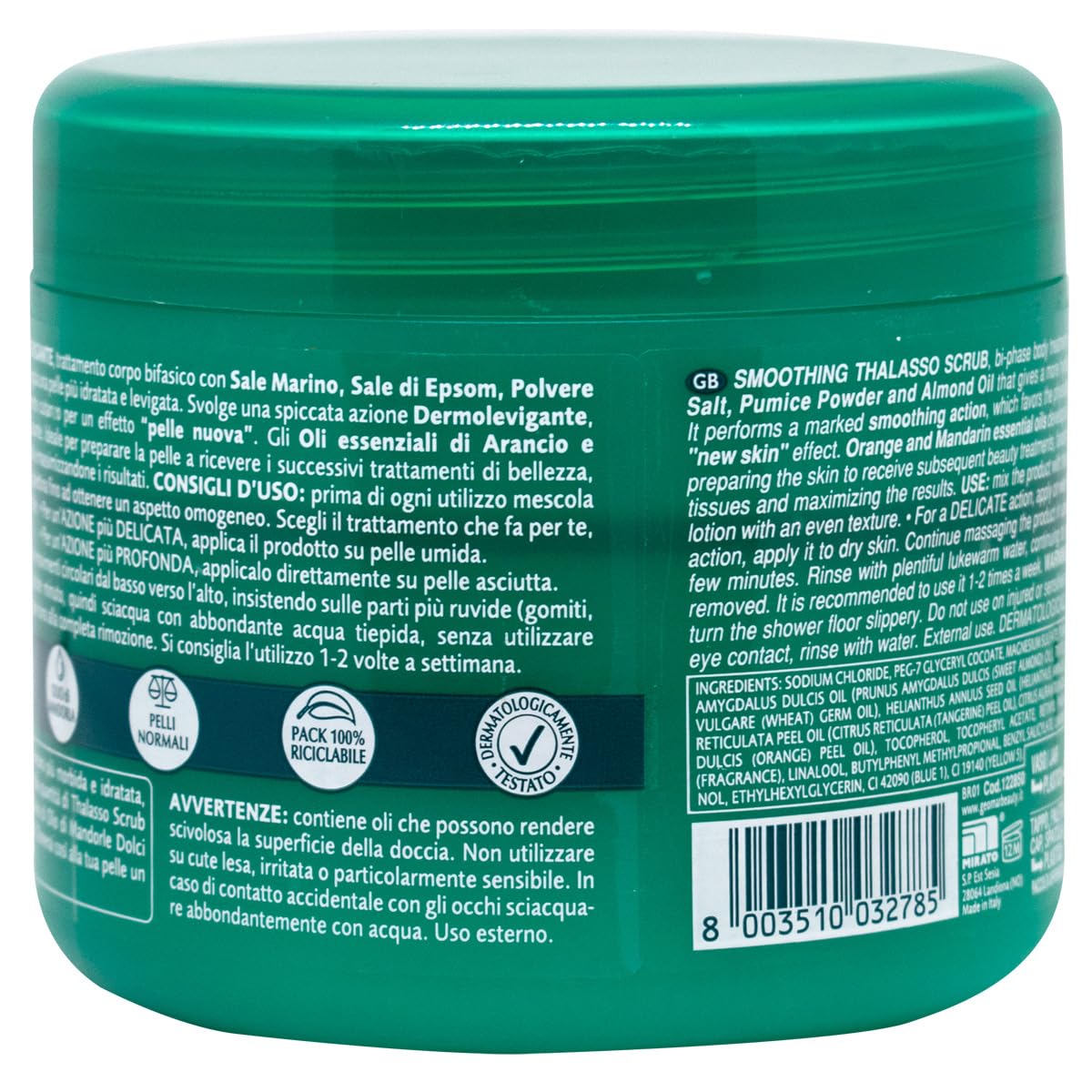 GEOMAR | Thalasso Scrub Corpo Dermolevigante, Effetto Pelle Nuova, Con Sale Marino, Sale di Epsom e Olio di Mandorla, Made in Italy, 600 g