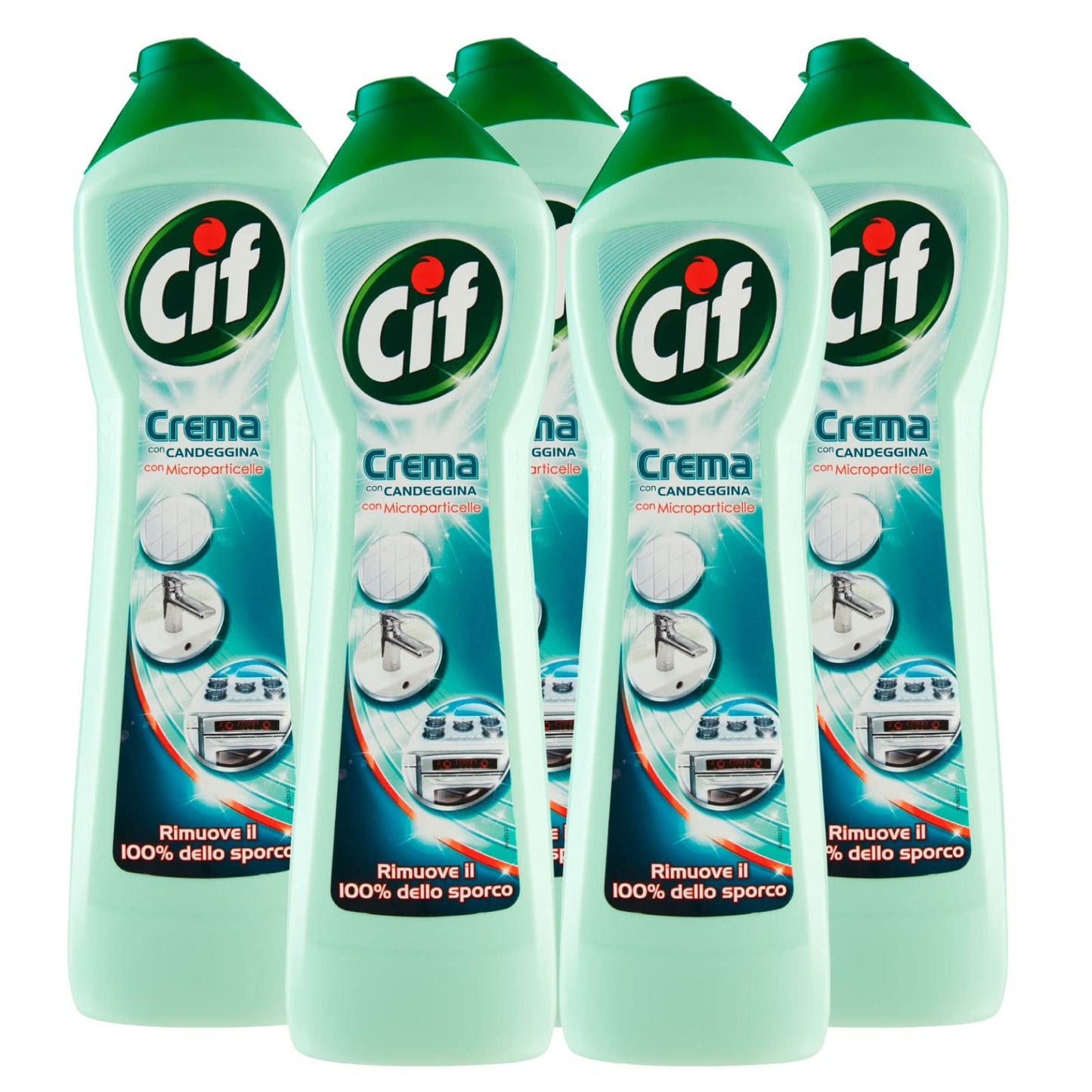 5x Cif Detergente in Crema con Candeggina e Microparticelle - 5 Flaconi da 500 ml