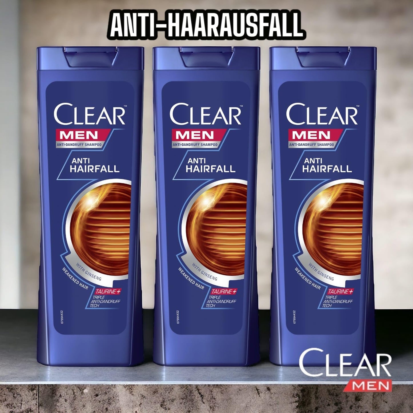 Clear Shampoo antiforfora da uomo, anti-perdita di capelli, 3 x 400 ml, confezione risparmio