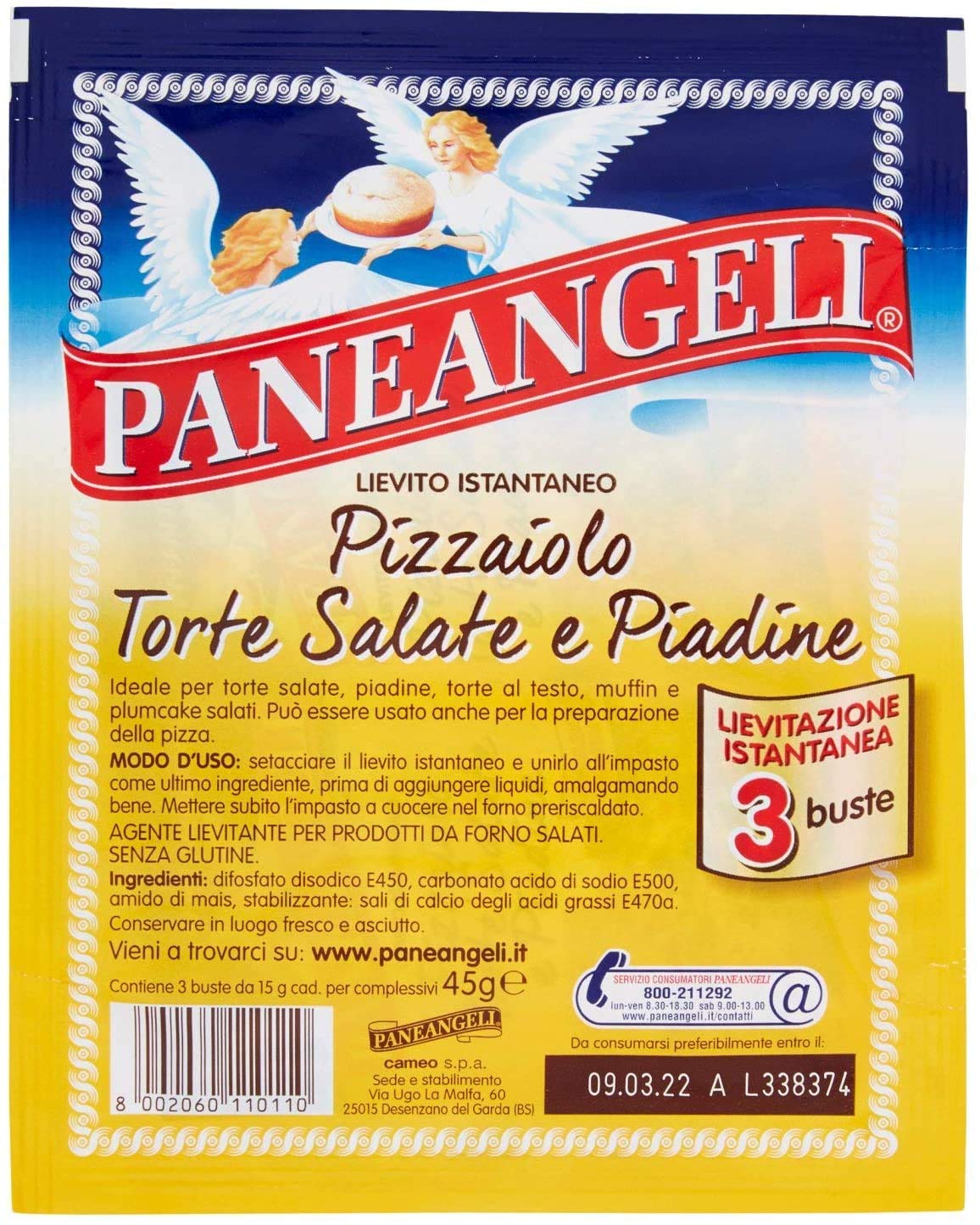 Paneangeli Lievito Istantaneo Pizzaiolo 6 Pezzi Da 45 Grammi