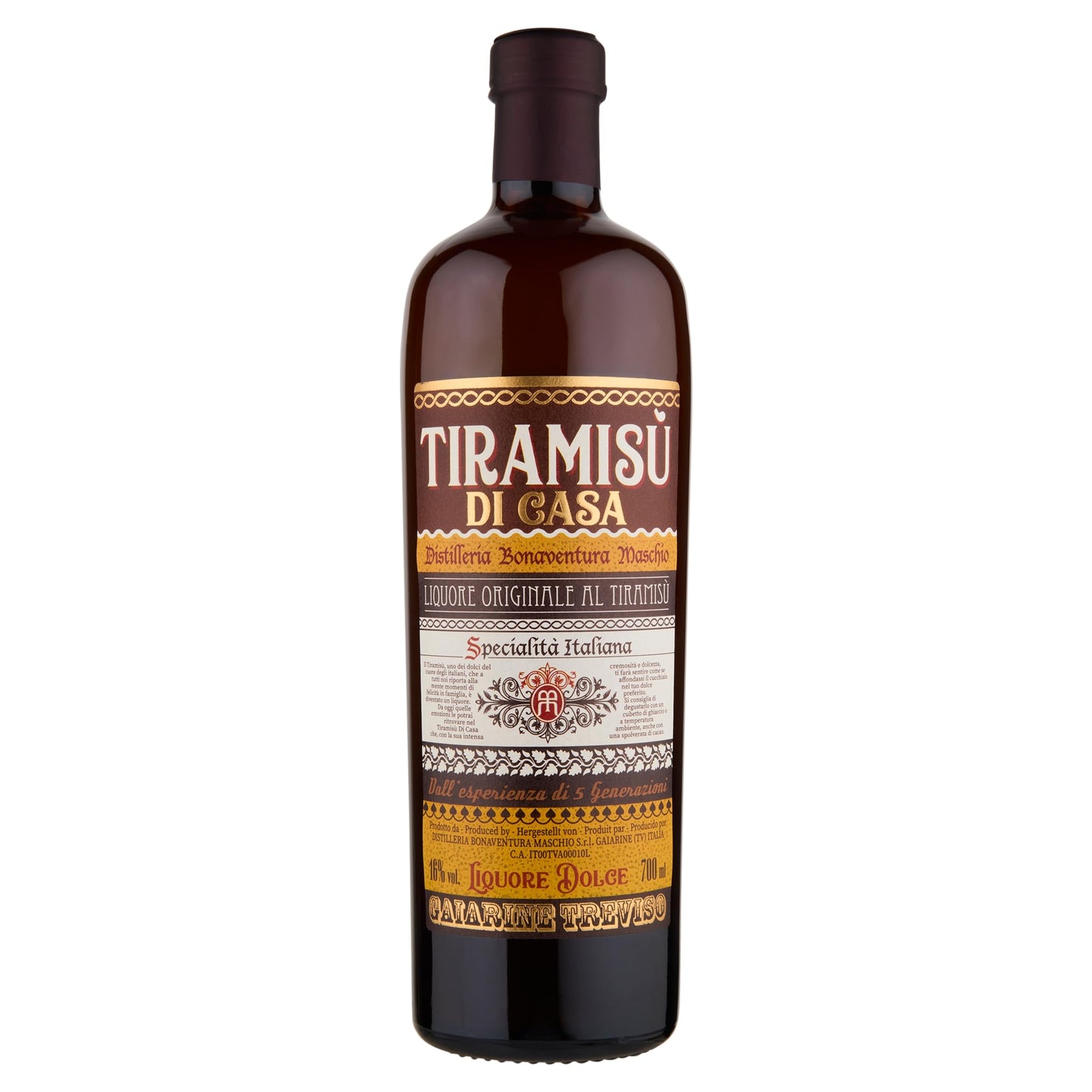 Bonaventura Maschio, Tiramisù di Casa, Liquore Originale al Tiramisù - 700ml