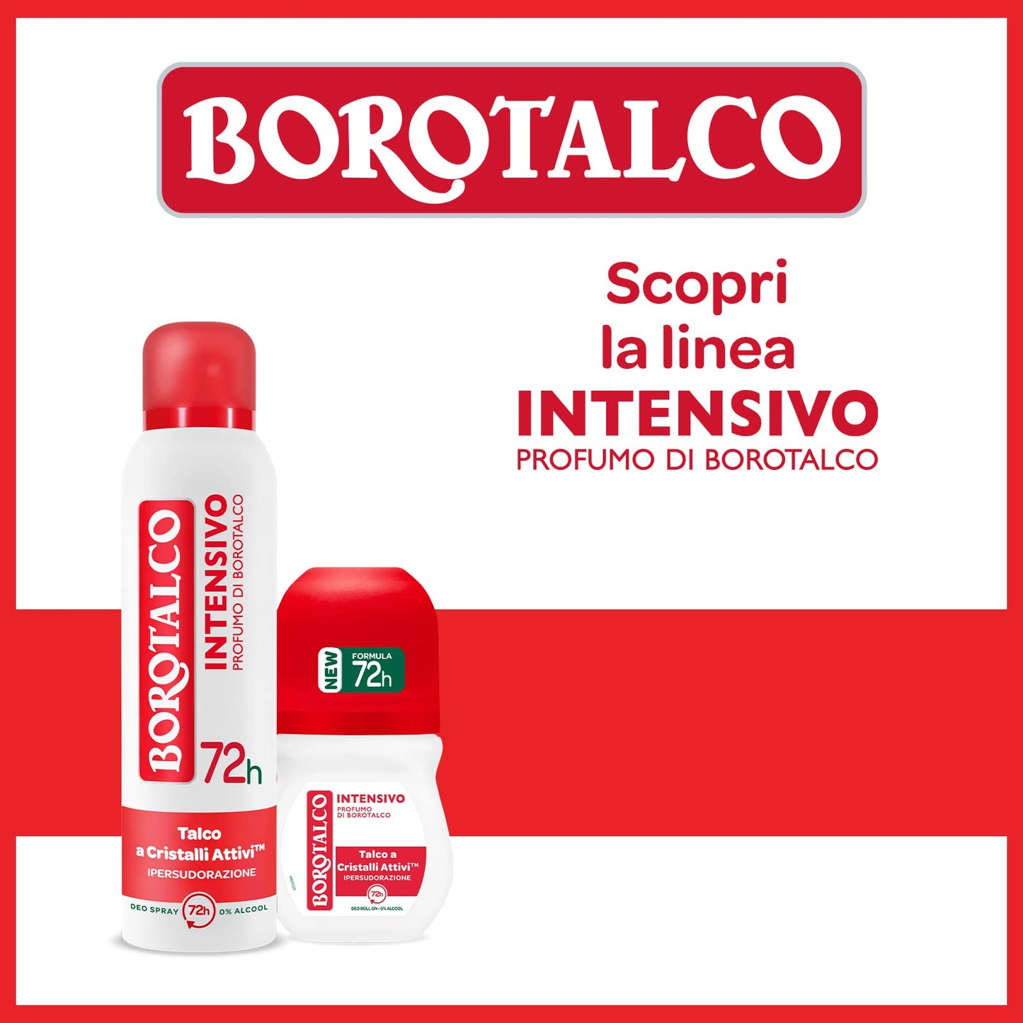 Borotalco, Deodorante Roll On Intensivo, Formula Senza Alcool e con Talco a Cristalli Attivi, Ipersudorazione, Profumo di Borotalco, 72h di Efficacia - 1 Flacone da 50 ml