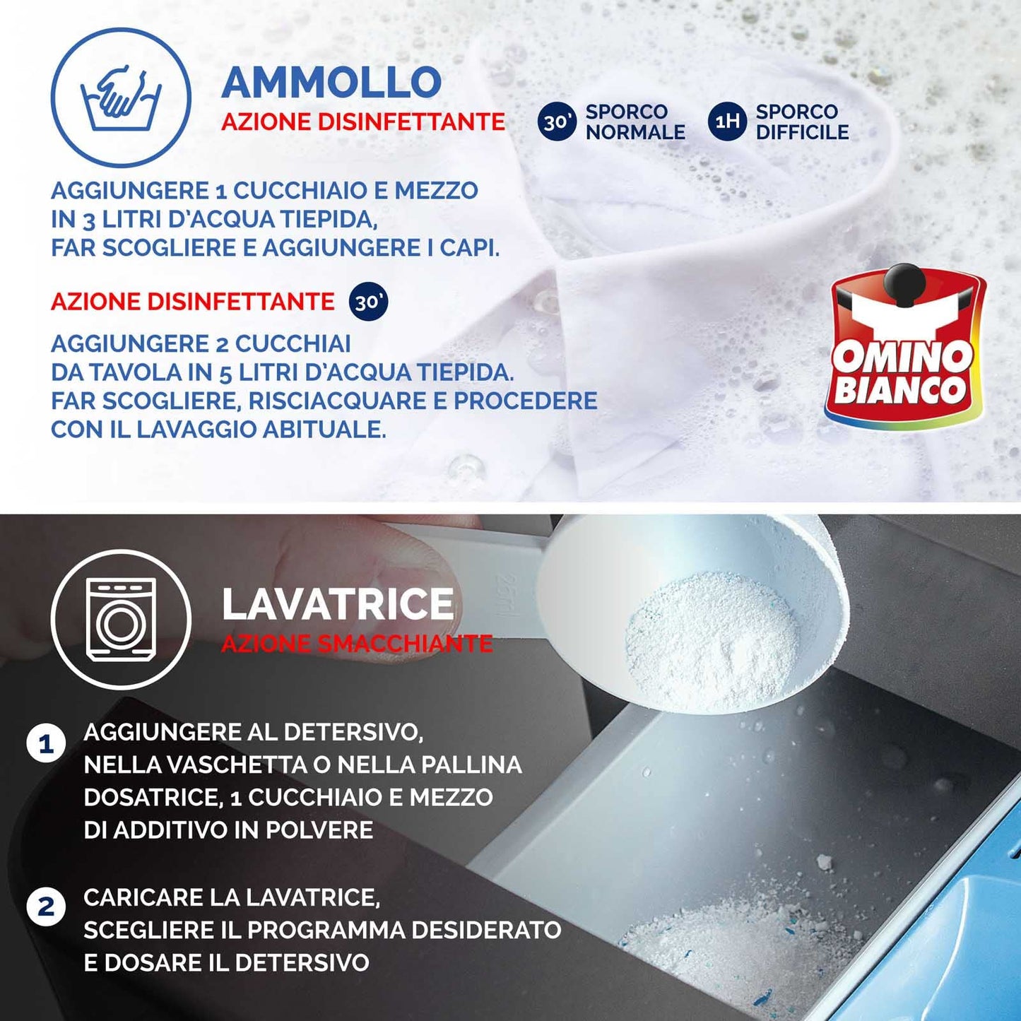 Omino Bianco - Additivo Disinfettante in Polvere per Bucato, Smacchia e Elimina i Cattivi Odori, con Tecnologia Deo+, 3 Confezioni da 450 g ognuna