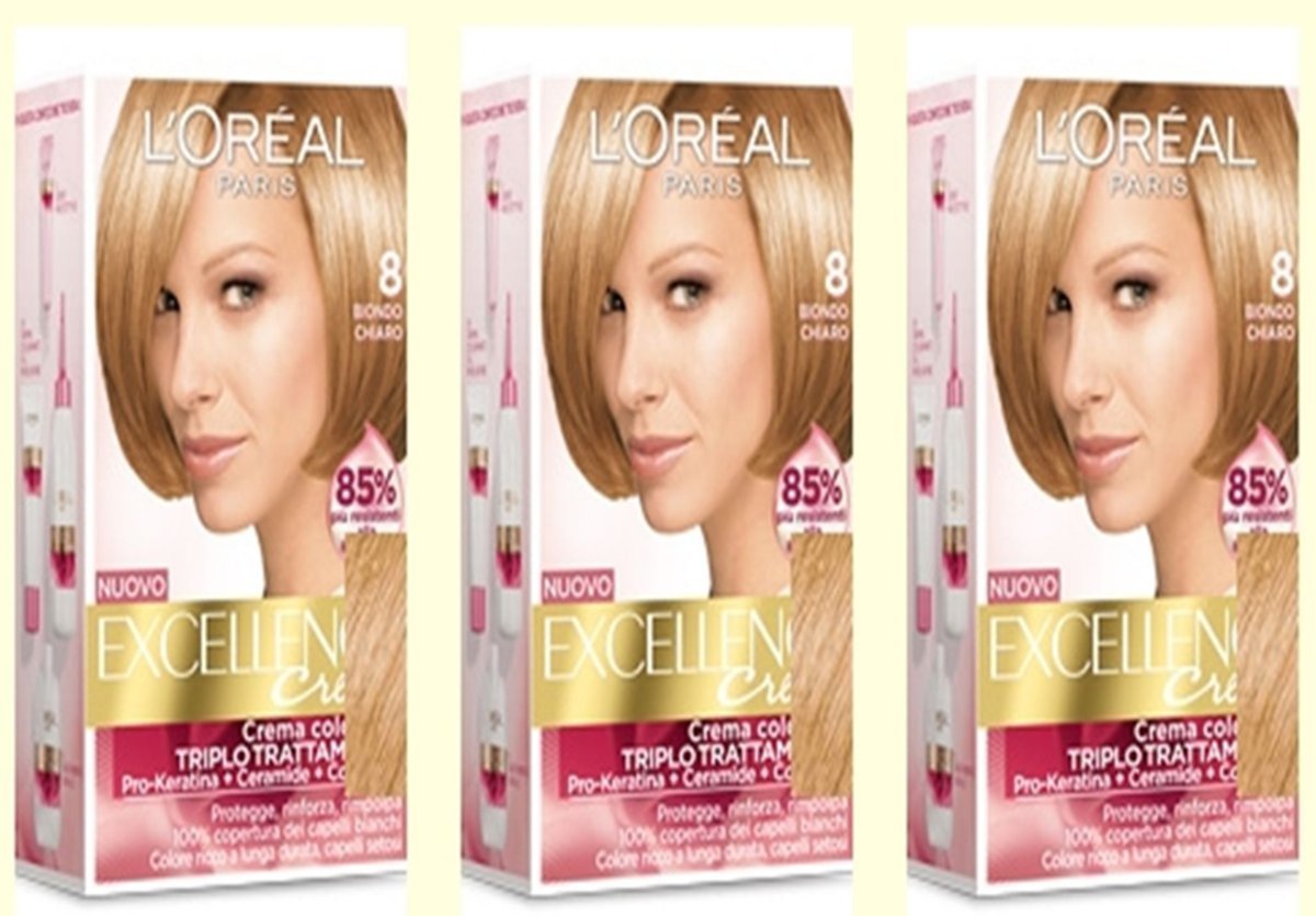 3 X L'OREAL EXCELLENCE CREME 8 BIONDO CHIARO Tintura per capelli colorazione