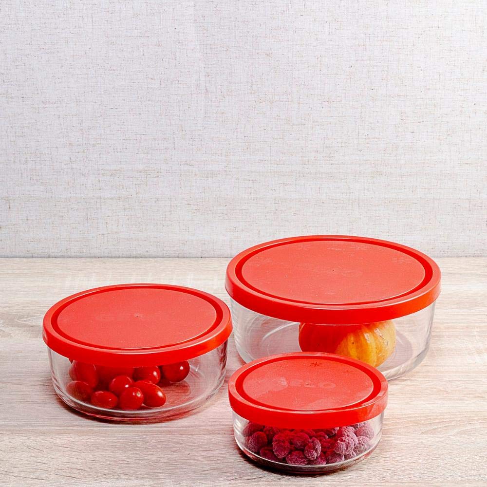 Rocco Bormioli Set 3 PZ.Gelo Box C/Cop. Rosso Diametro 11/15/18cm, Transparant, 3 pz
