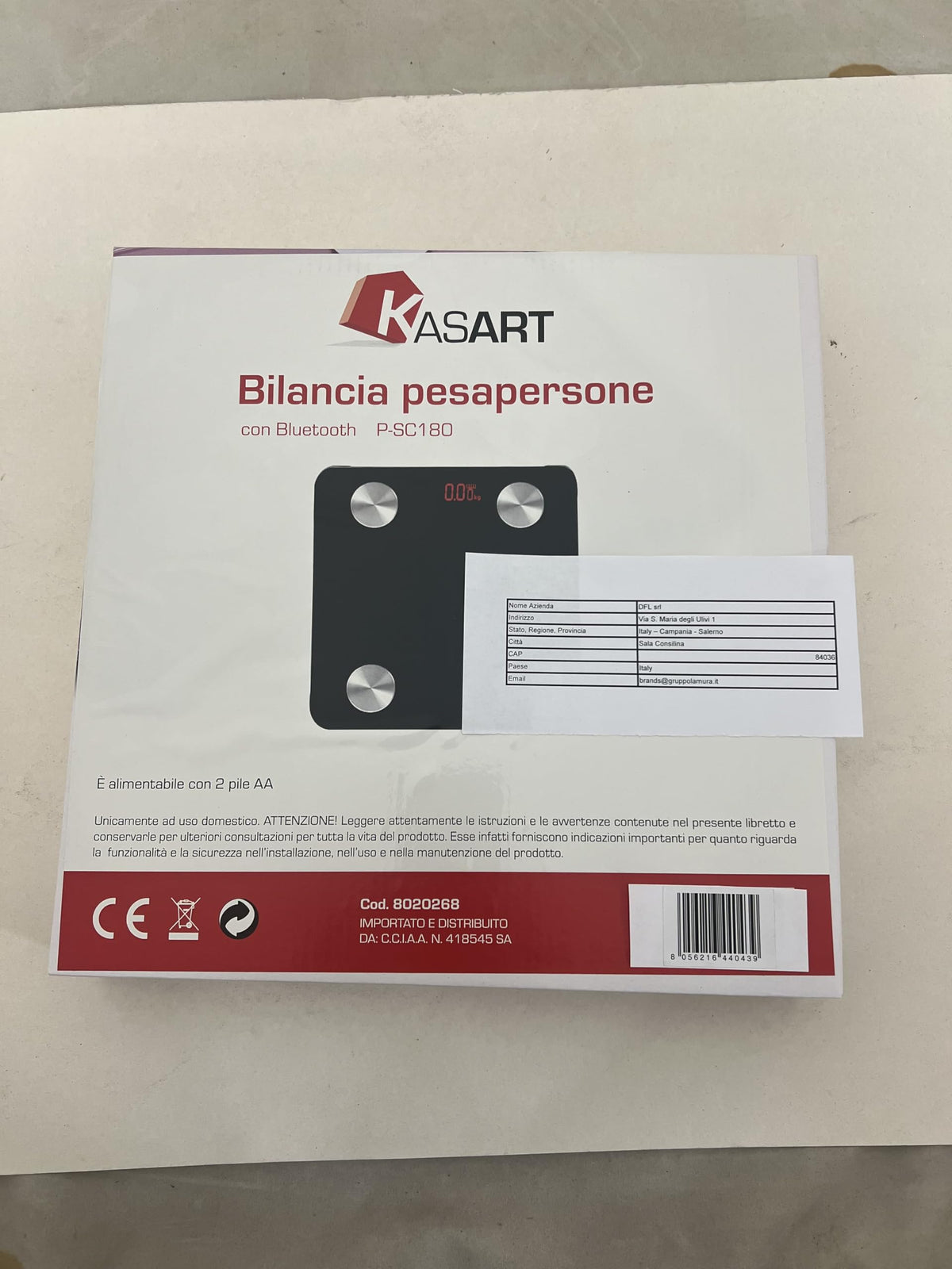 Kasart Bilancia pesapersona digitale, 180kg con vetro temperato Nero