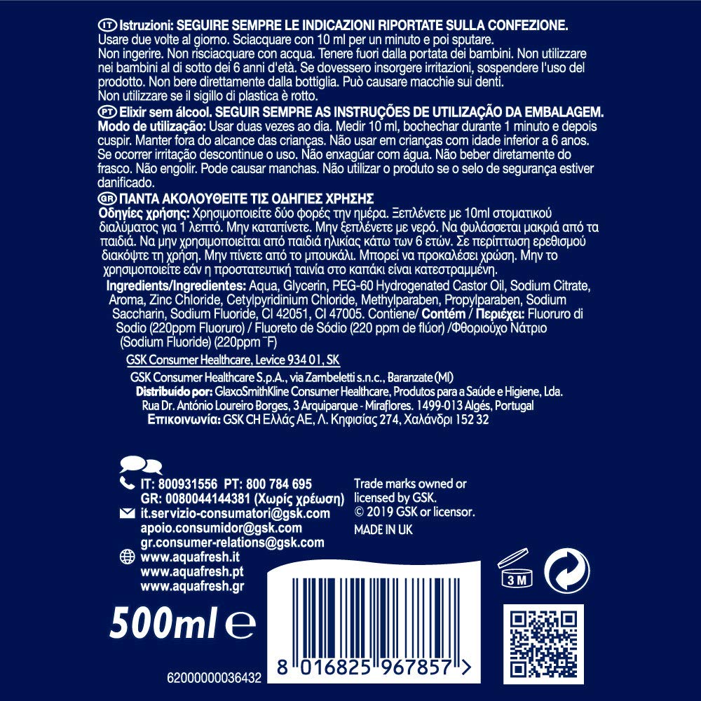 Aquafresh Intense Clean, Collutorio per una Pulizia Profonda e una Sensazione di Freschezza Intensa, Pacco da 8 x 500ml