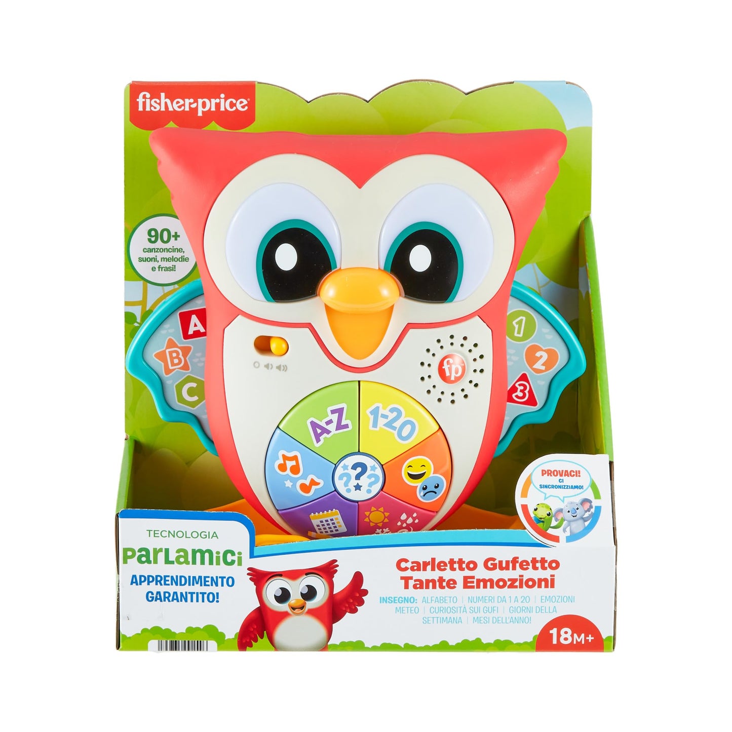 Fisher-Price - Parlamici Baby Gufo Luminoso Impara con Me, edizione italiana, giocattolo interattivo musicale con luci e movimenti per l'apprendimento, giocattolo per bambini, 18+ mesi, HJN64