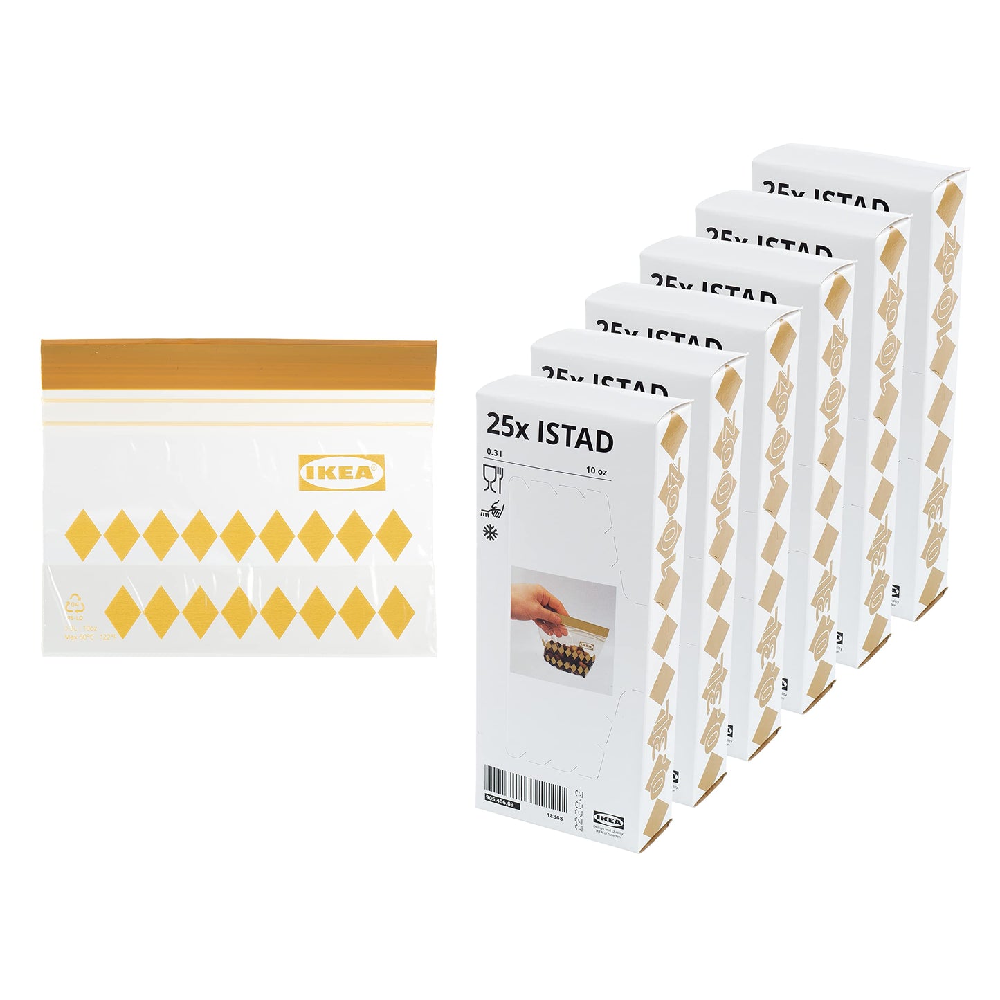 Ikea Istad, sacchetti piccoli riutilizzabili per alimenti, con doppia guarnizione, 0,3 l, oro diamante, set da 150 sacchetti