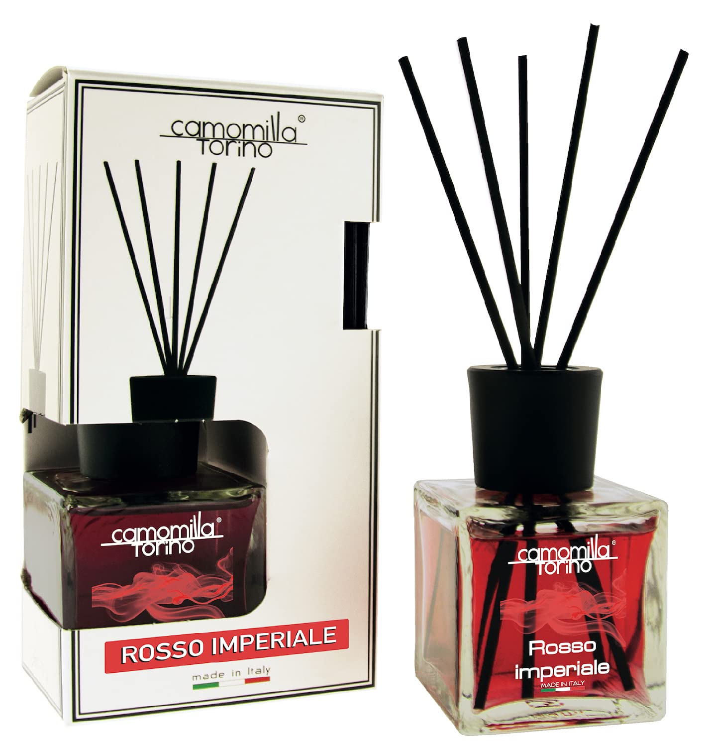 Diffusore di Profumo a Bastoncini 100 ml. Cubo "Camomilla Torino" Italy (rosso imperiale)