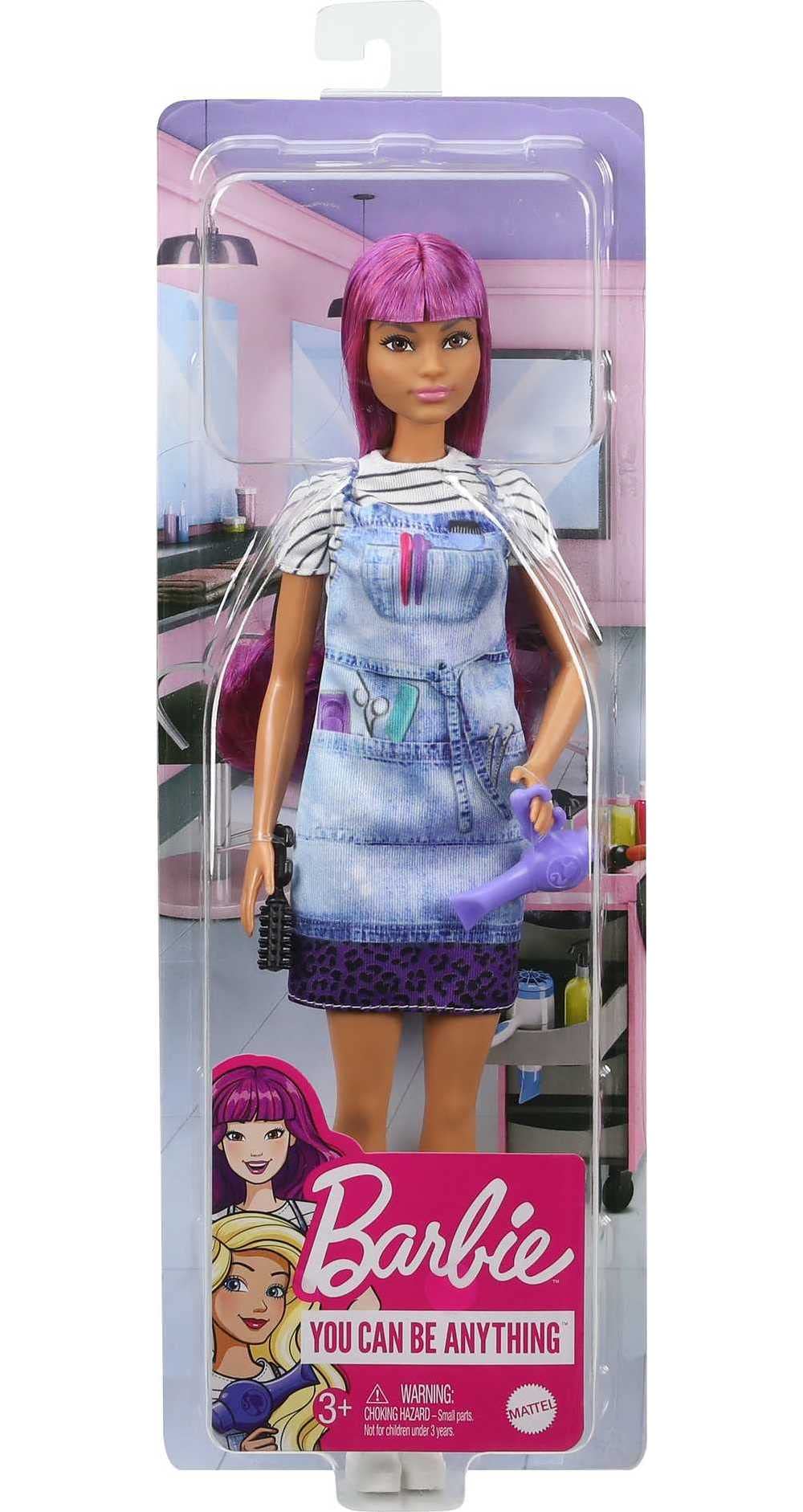 Barbie Bambola Parrucchiera con Capelli Viola e Tanti Accessori, Giocattolo per Bambini 3+Anni, GTW36