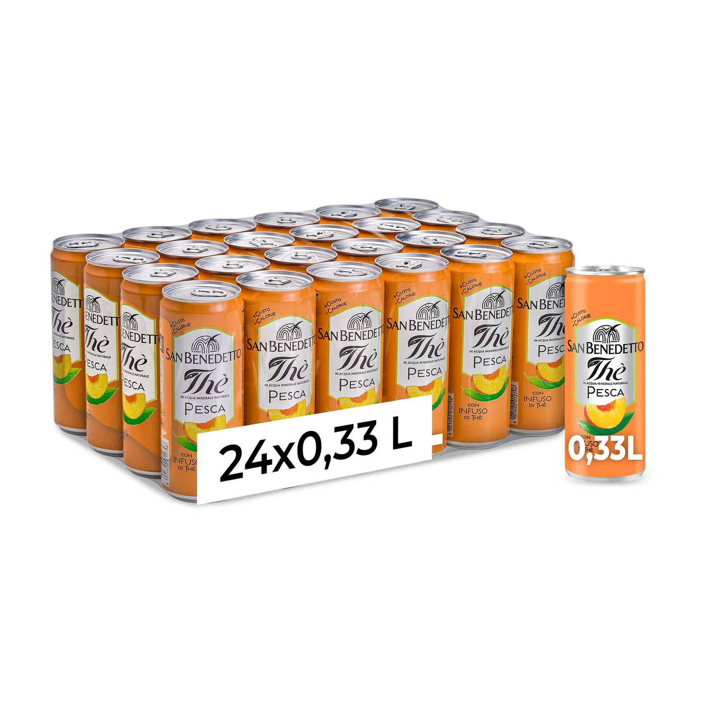 San Benedetto, Thè Freddo alla Pesca, Confezione da 24 Lattine da 330 ml, Bevanda Dissetante Analcolica, Gusto Fruttato, in Lattina, Senza Conservanti e Coloranti
