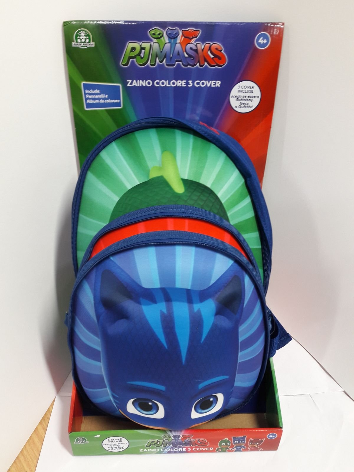 zaino pjmasks 3 cover color scuola materna+ pennarelli+album colorare