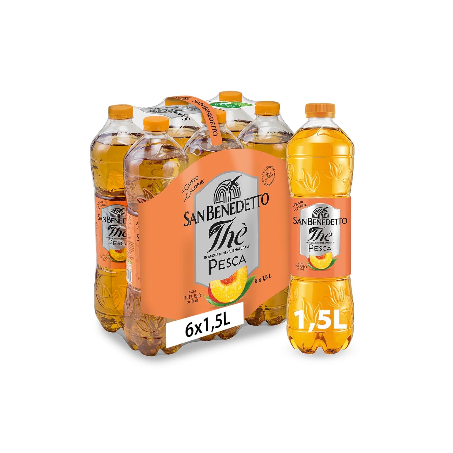 San Benedetto, Thè Freddo alla Pesca, 6x1,5 L Bevanda Dissetante Analcolica, Gusto Fruttato, Tappo Click, Senza Conservanti e Coloranti