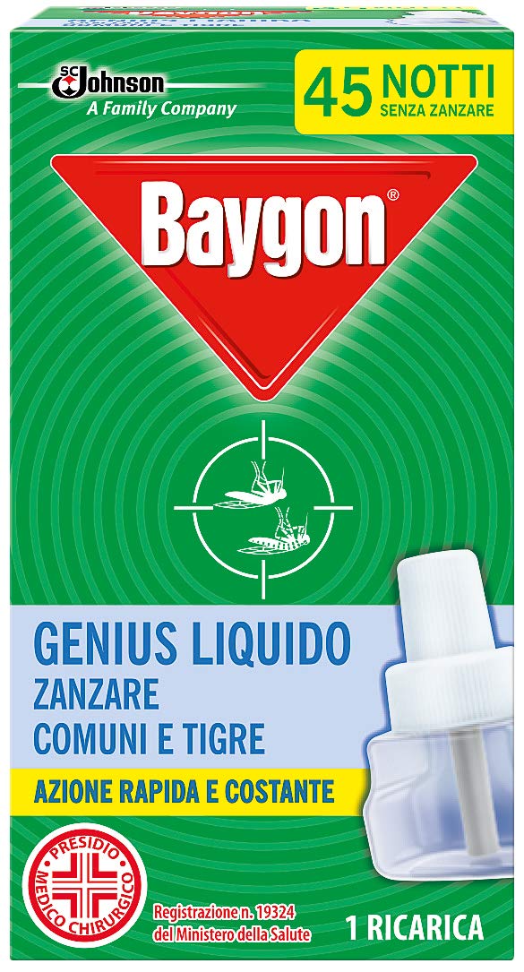 Baygon Genius Liquido Ricarica, Anizanzare Tigre e Comune, Efficacia Rapida e Costante, Contiene 1 Pezzo