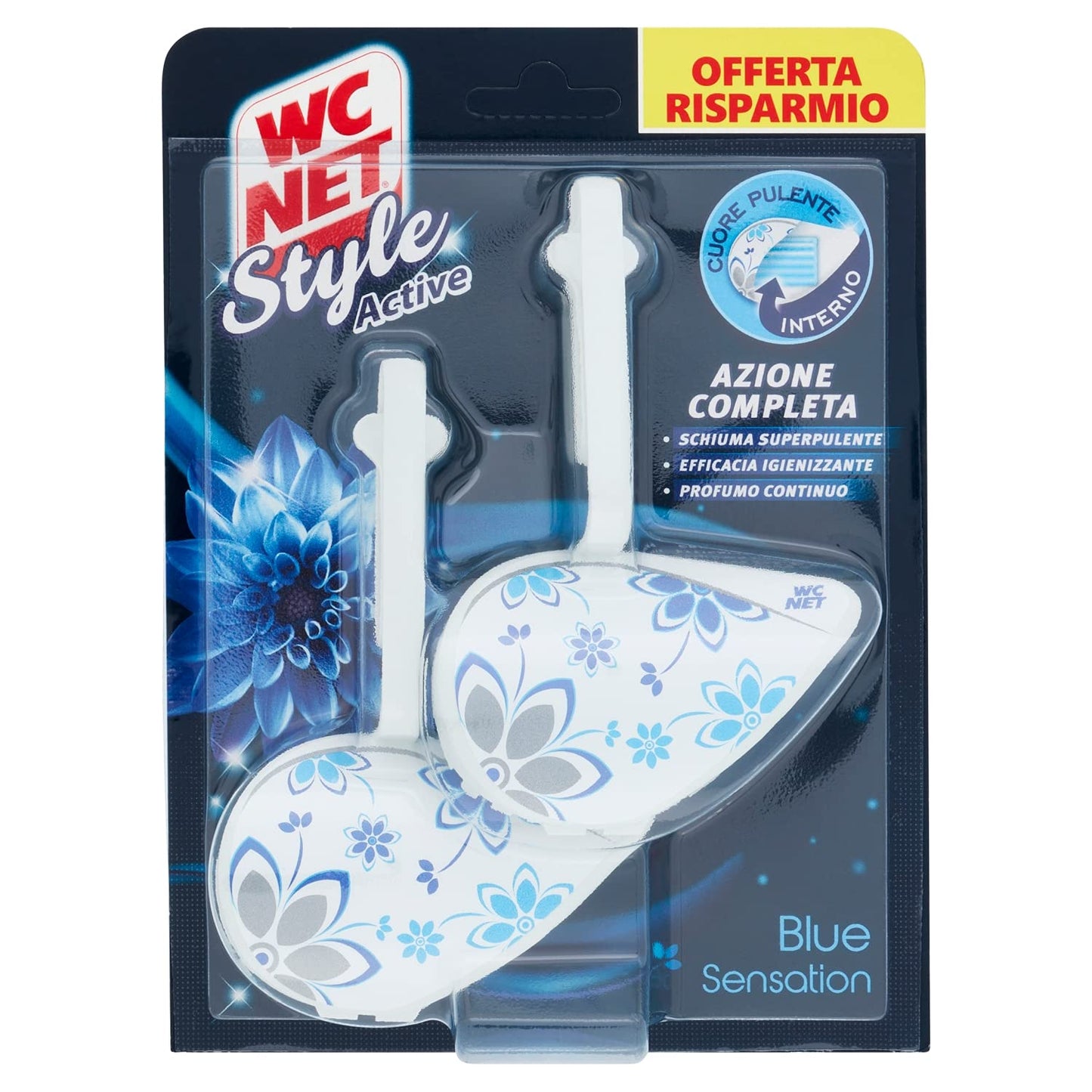 'Wc Net - Tavoletta Style Active, Detergente Igienizzante Solido per WC, Blue Sensation, 2 Pezzi