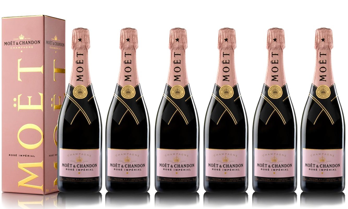 VINADDICT Set di 6 Champagne Moët & Chandon Rosato Imperiale Con Astucci, 750 millilitri