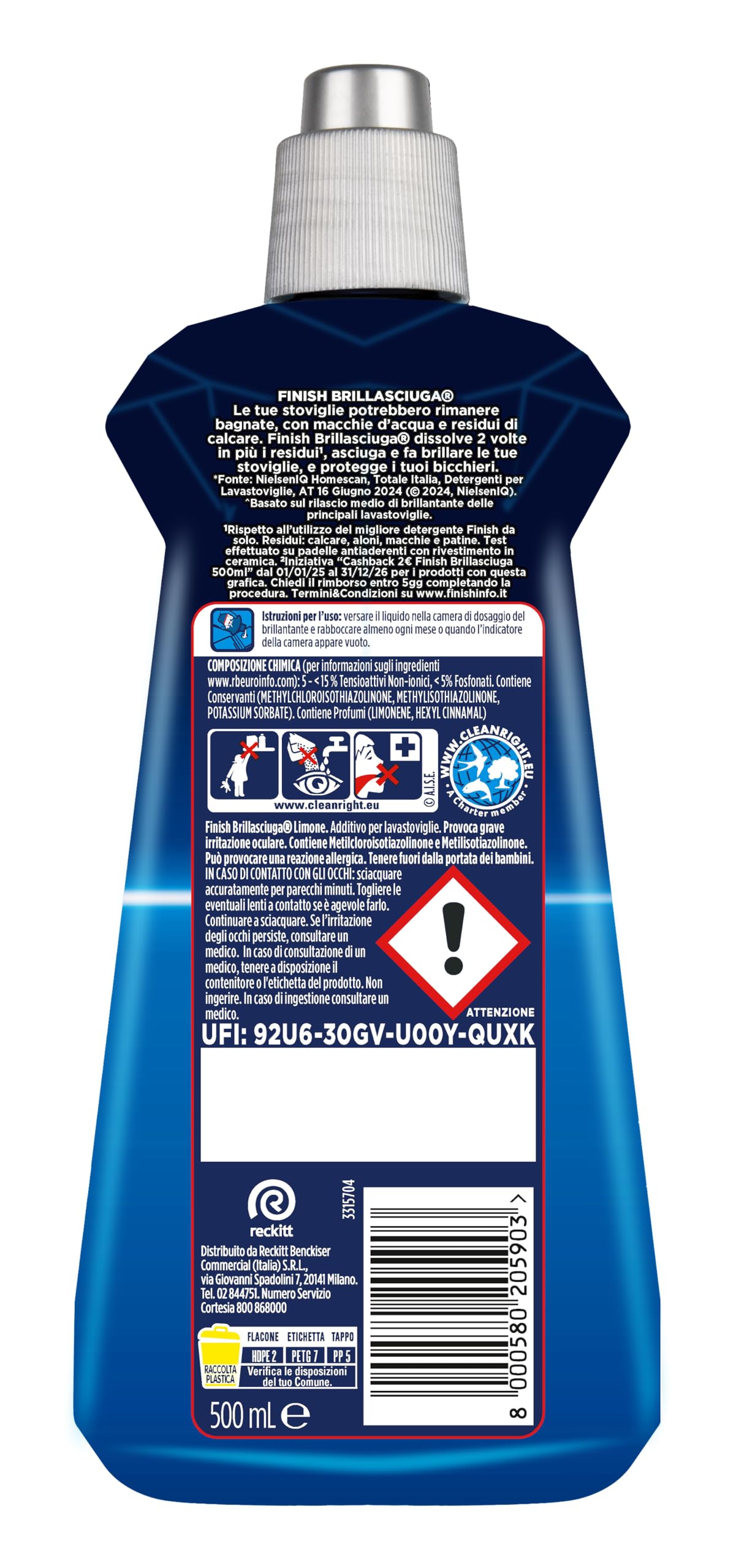 Finish Brillantante, Additivo Lavastoviglie al Limone, 500 ml (Confezione da 3)