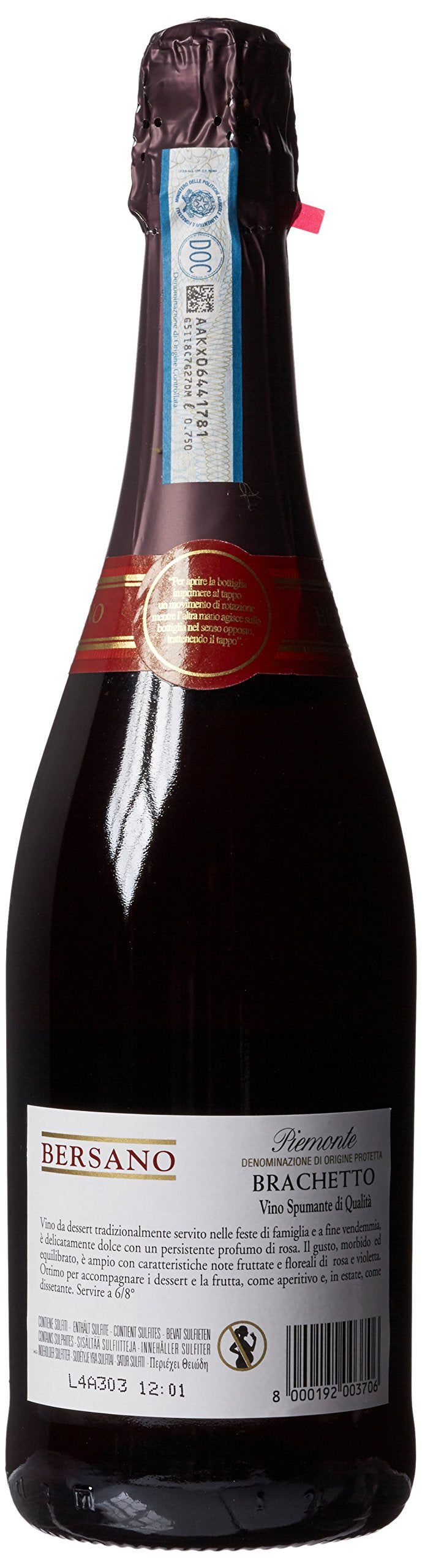 Brachetto rosso frizzante Piemonte DOP, Bersano - 750 ml