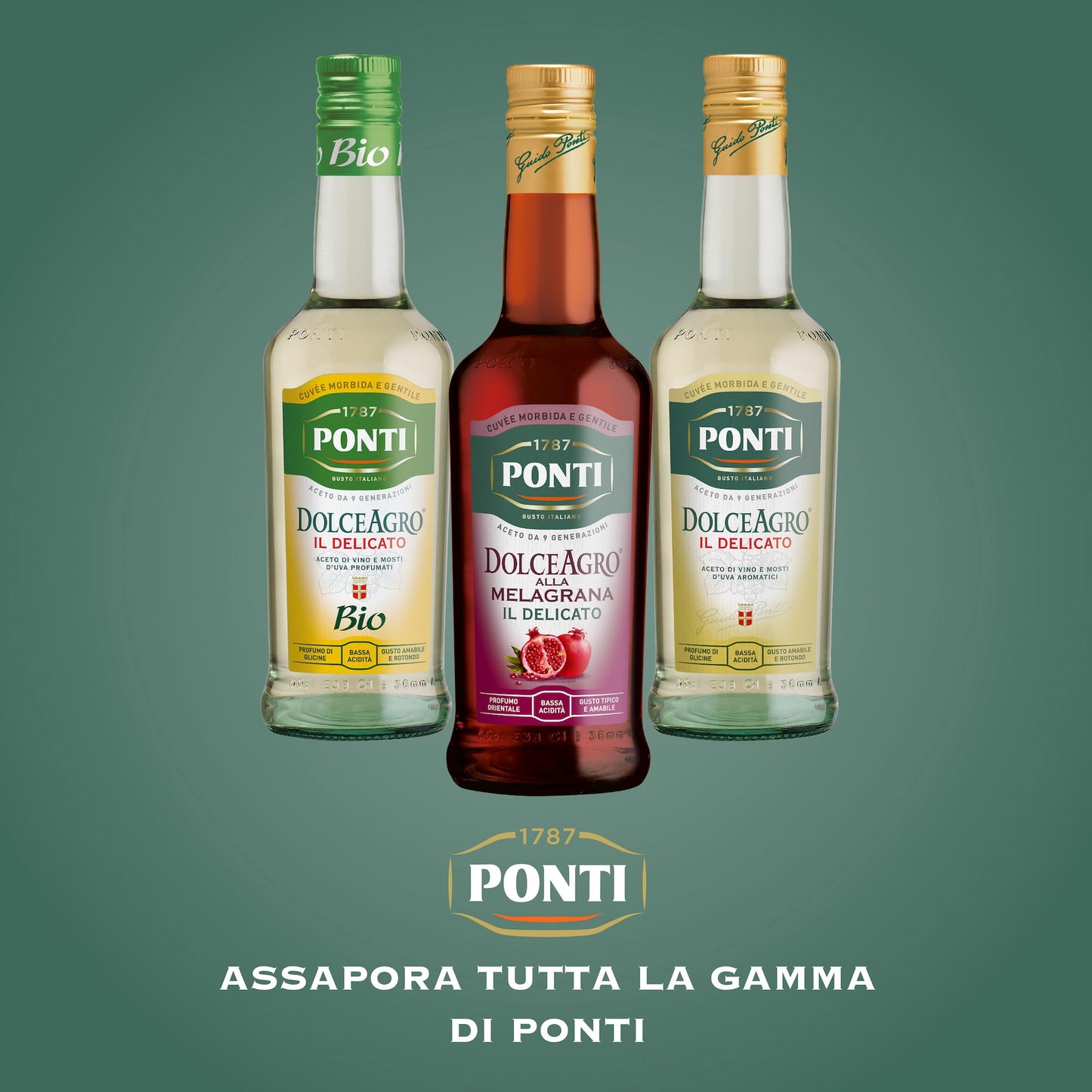Ponti, Dolceagro Condimento Delicato, Gusto Amabile e Rotondo, Bassa Acidità, Dona un Tocco di Delicatezza alle Insalate, alle Verdure, Carni e Pesce, 100% Made in Italy, 6 Bottiglie da 500 ml