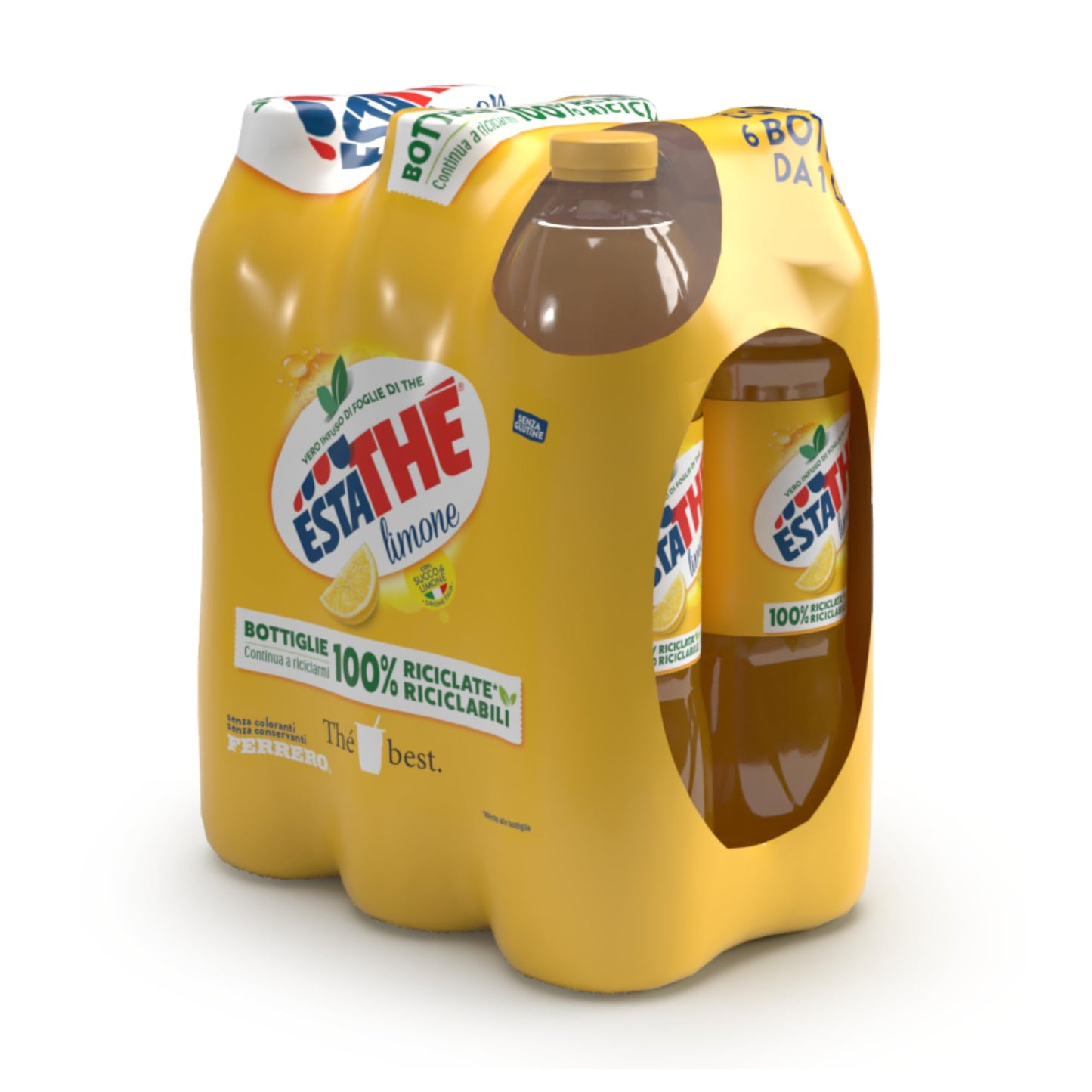 Estathé Limone - The Freddo con Vero Infuso di Foglie di The e Succo di Limone, Bevanda Analcolica Senza Glutine, 6 Bottiglie da 1,5 lt