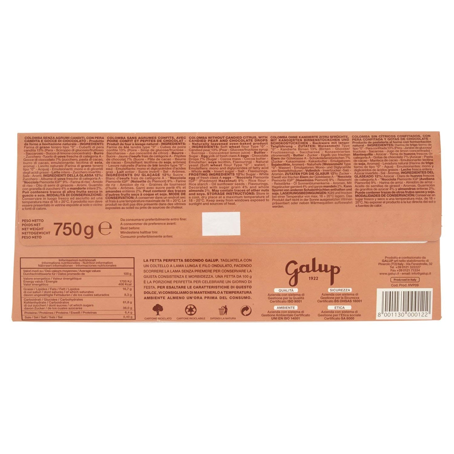 Galup Colomba Pera e Cioccolato - 750 g
