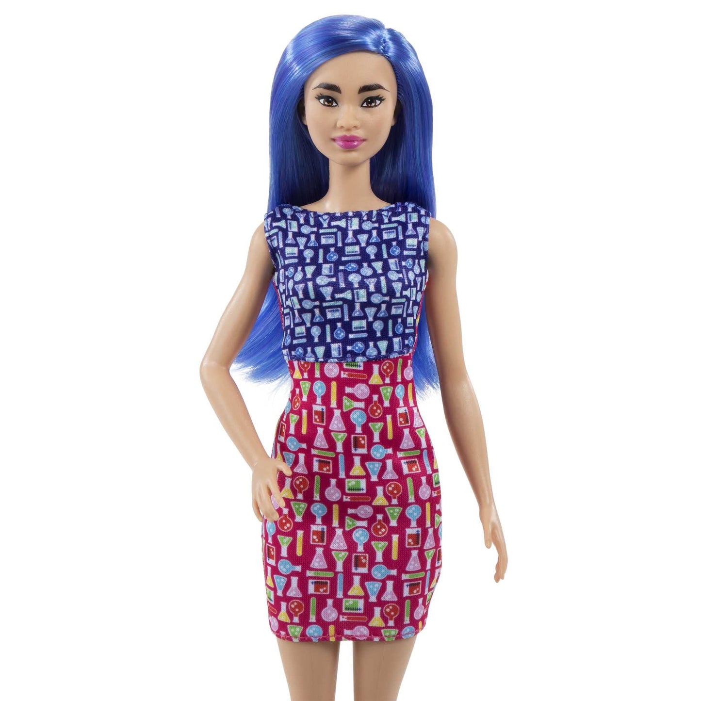 Barbie Bambola Scienziata da 30,4 cm, con Capelli Blu, Abito Bicolore, Camice da Laboratorio, Scarpe Basse, Mascherina e Microscopio, Giocattolo per Bambini 3+ Anni, HCN11