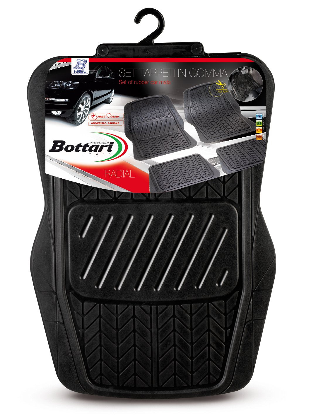 Bottari 14041 Set Tappeti Auto Radial in Gomma, Universali, Nero