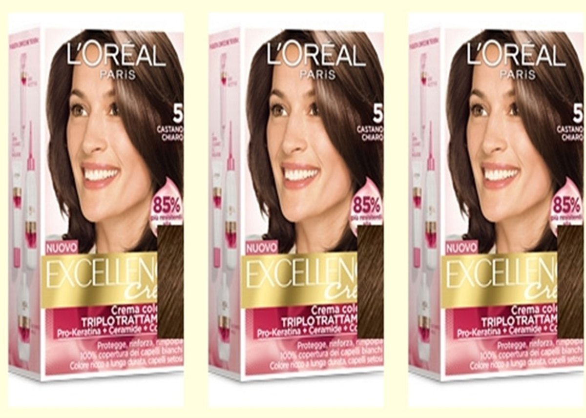 3 X L'OREAL EXCELLENCE CREME 5 CASTANO CHIARO Tintura per capelli