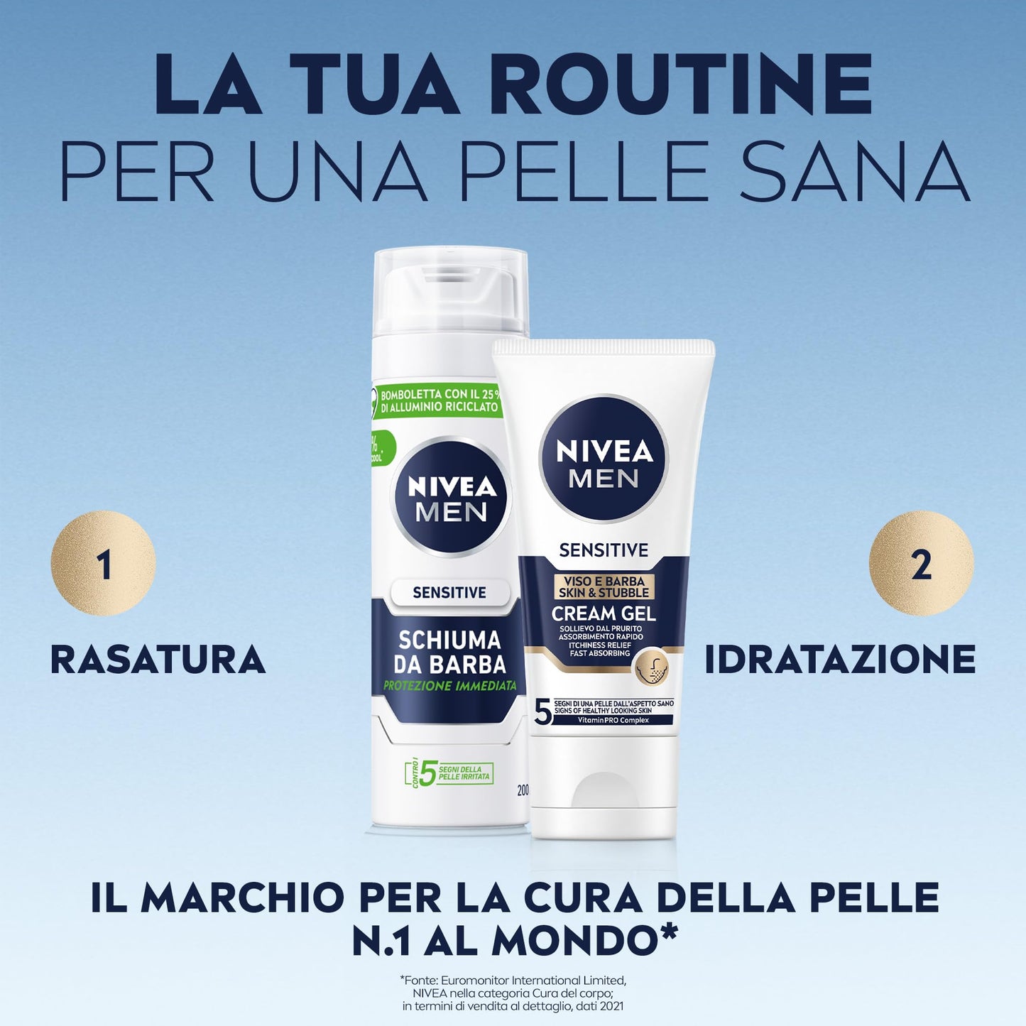 NIVEA MEN Sensitive Viso e Barba Cream Gel 50 ml, Crema viso uomo per un sollievo immediato dalle irritazioni e 24h d'idratazione, Crema viso idratante e crema da barba 2 in 1 per pelli sensibili