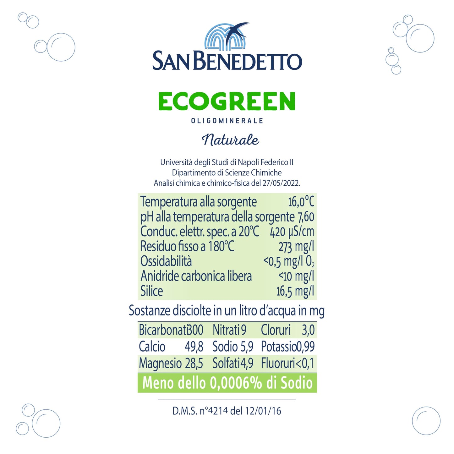 Acqua Minerale San Benedetto Ecogreen, 96 Bottiglie da 0,5L, Acqua Oligominerale Naturale, Dissetante e Pura, Fonte Benedicta