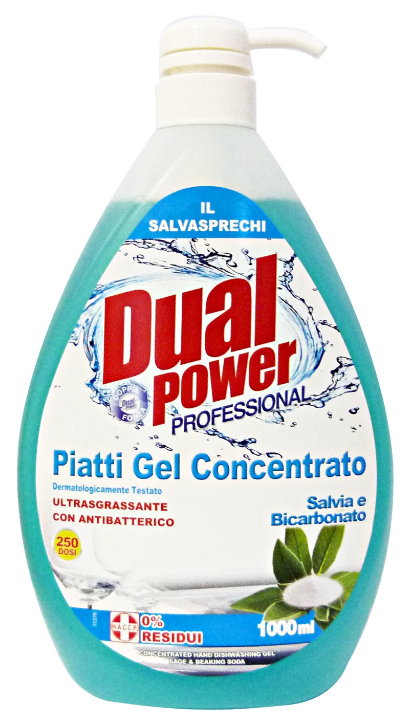 Set 6 DUAL POWER Piatti Concentrato 1 Lt Salvia/Bicarbonato Detersivo Detergente