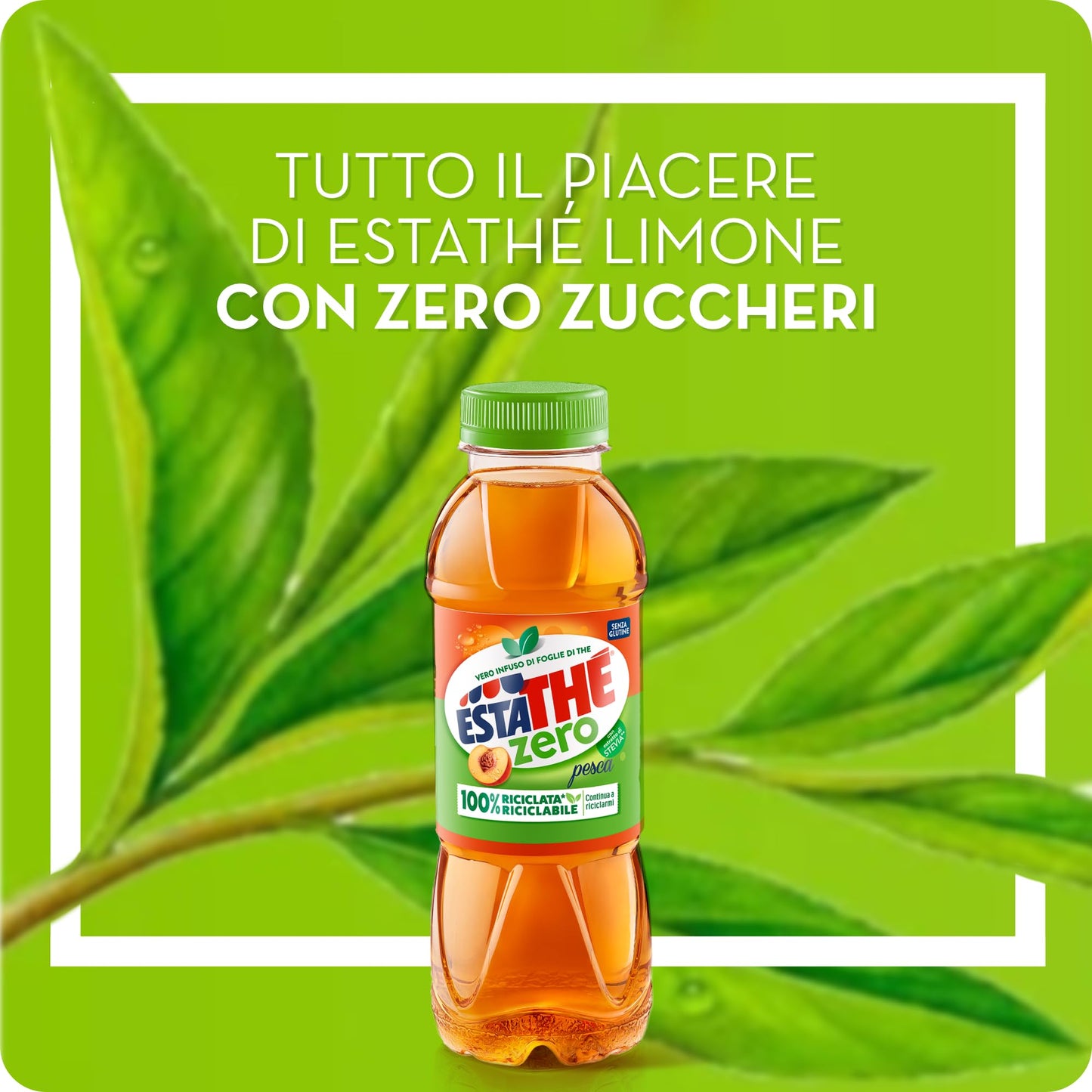 Estathé Zero Pesca - The Freddo, Senza Zucchero, con Vero Infuso di Foglie di The e Succo di Pesca, Bevanda Analcolica Senza Glutine, 12 Bottiglie da 0,4 lt