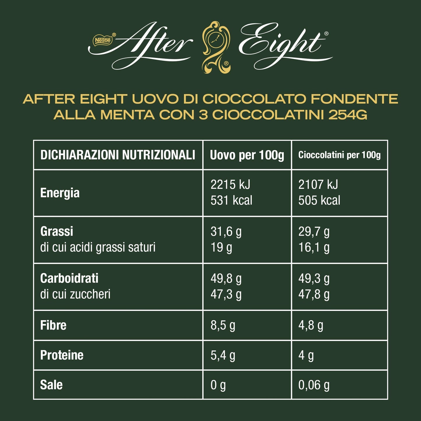 AFTER EIGHT Uovo di Pasqua 2025 Cioccolato Fondente alla Menta con 3 Cioccolatini 254g