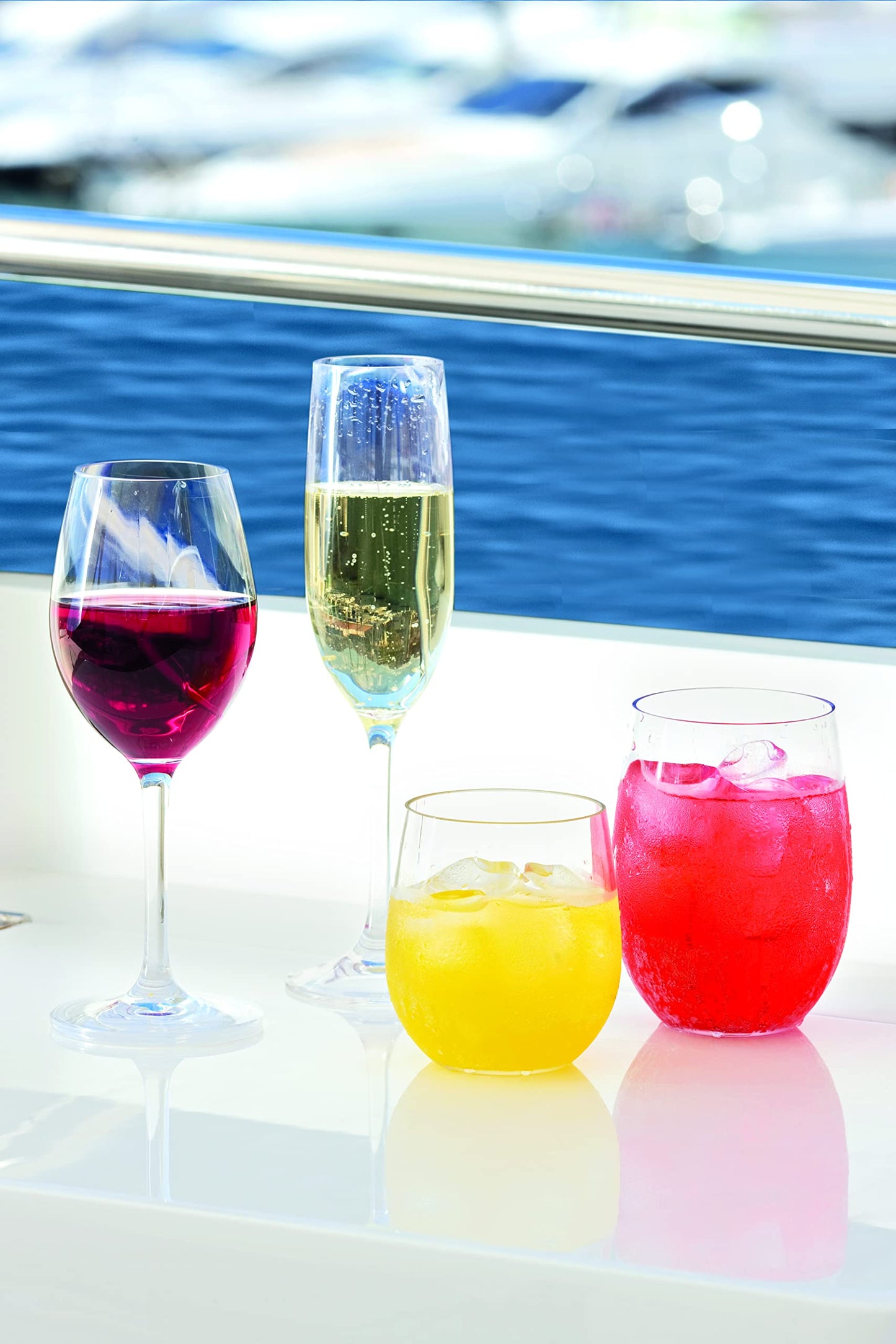 Marine Business 28105 Clear Set da 6 Flute, Completamente Trasparenti, Infrangibili in Tritan, con Base Antiscivolo