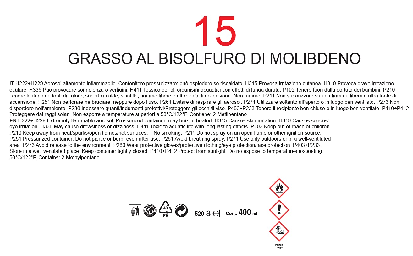 VMD Italia - VMD 15 - Grasso al Bisolfuro di Molibdeno, Grasso Catena Moto di Lunga Durata, Stabilità Meccanica e Resistenza all’Ossidazione, Olio Catena Bici Nero, 400 ml