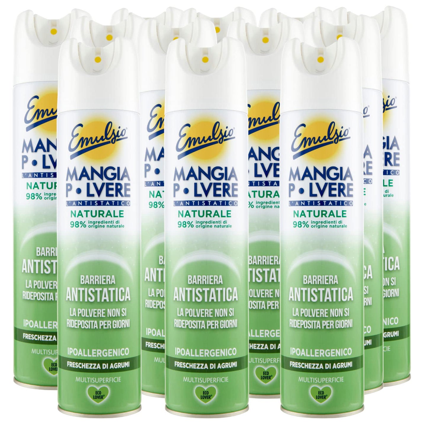 Emulsio Mangia Polvere L'antistatico Naturale Multisuperficie Ipoallergenico Freschezza di Agrumi - 12 Flaconi da 300ml