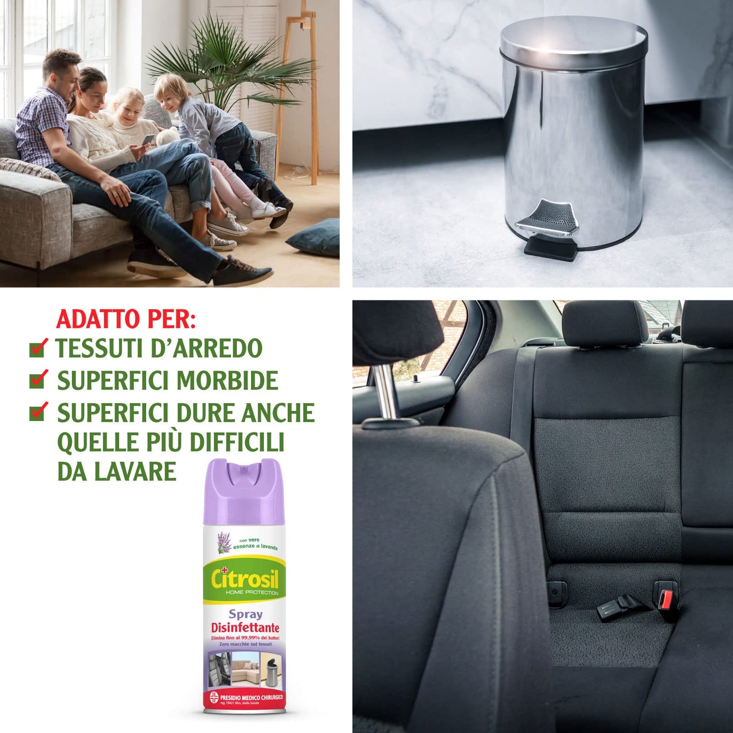 Citrosil Home Protection - Spray Disinfettante Superfici Multiuso, Elimina Fino al 99,9% dei Batteri, con Essenze di Lavanda, 300 ml x 6 Pezzi